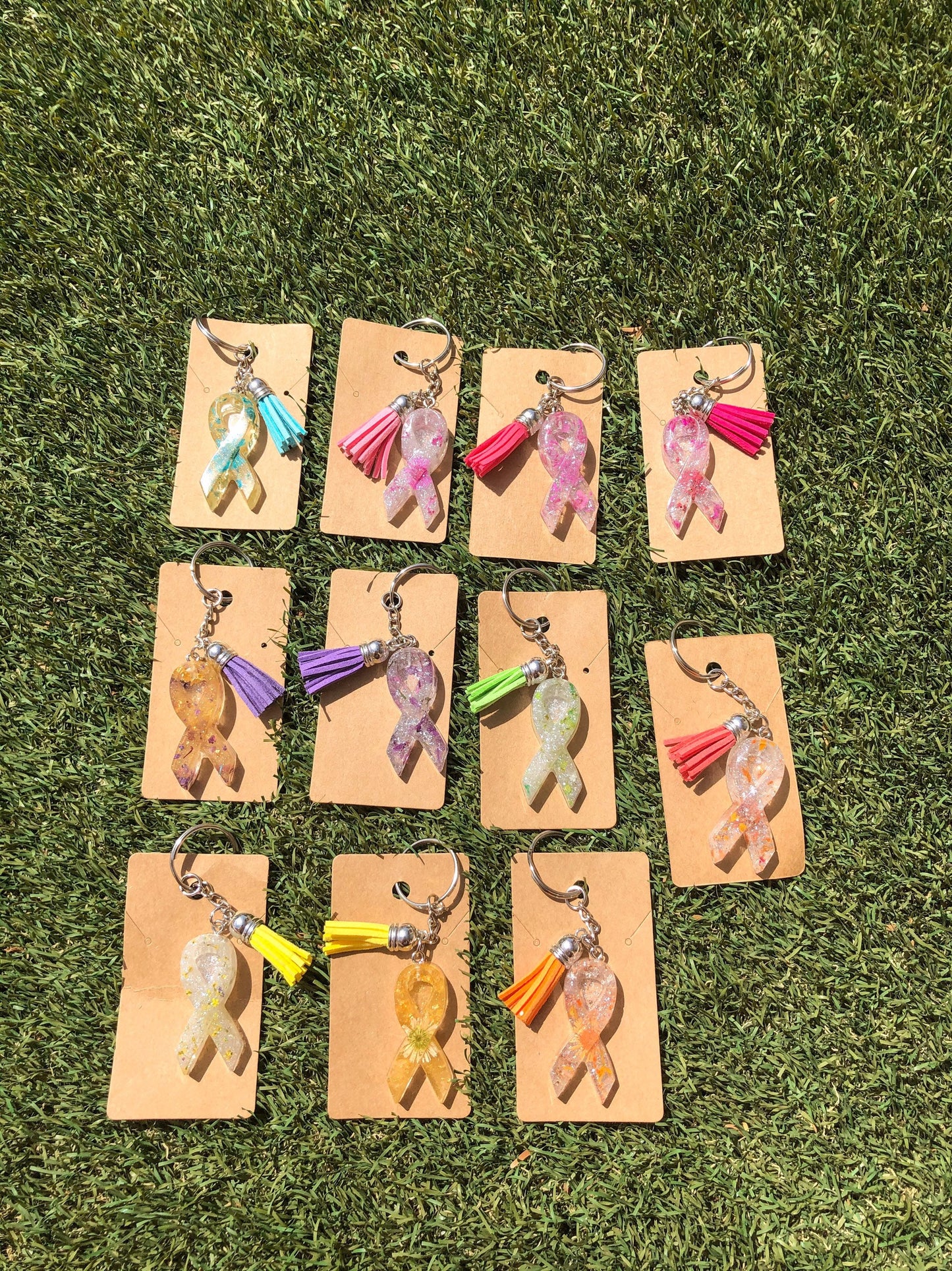 Cancer Awareness Ribbon Resin Keychains