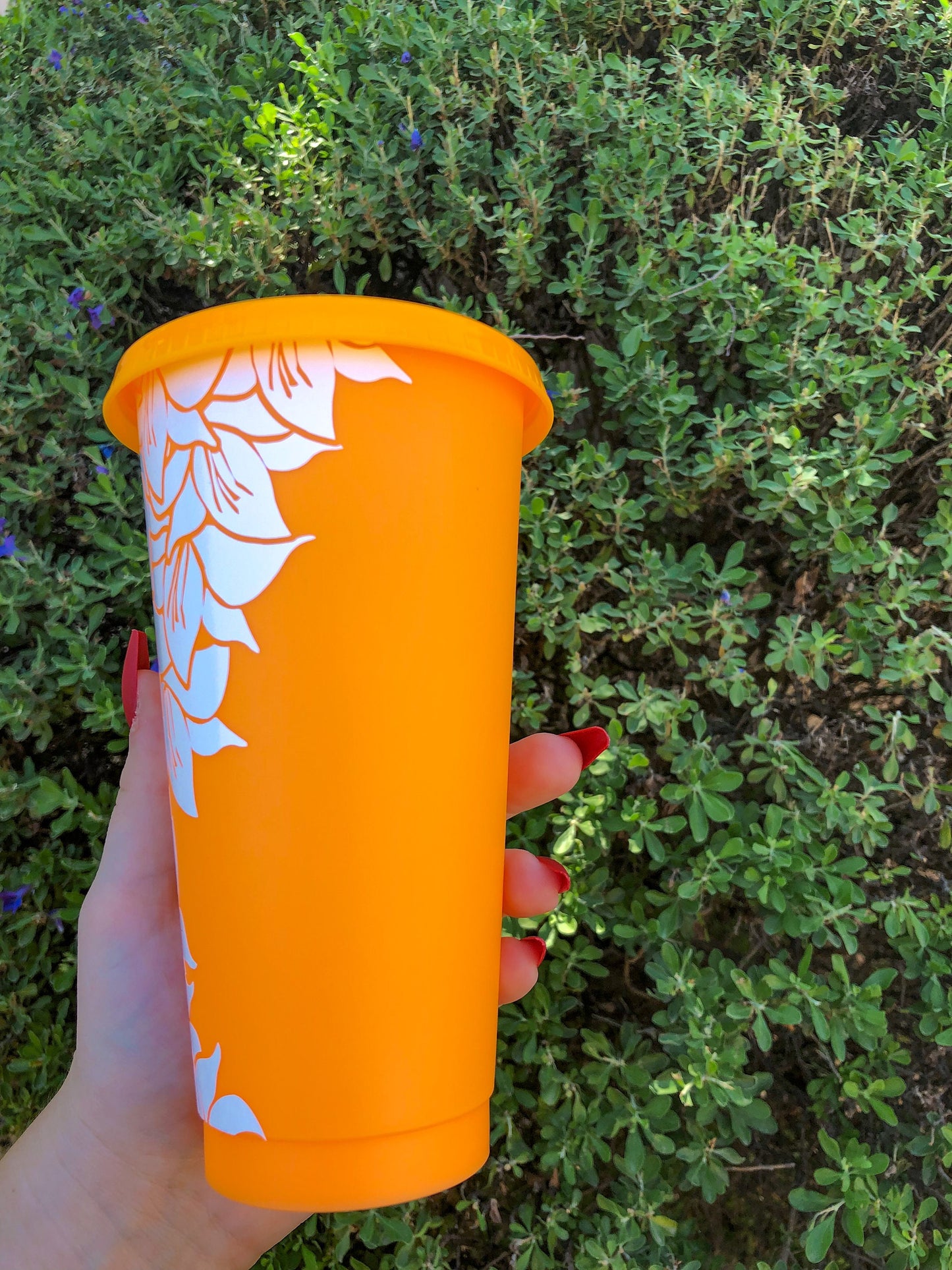 White Floral Orange Decorated Cold Cup - ShopCassiesCrafts