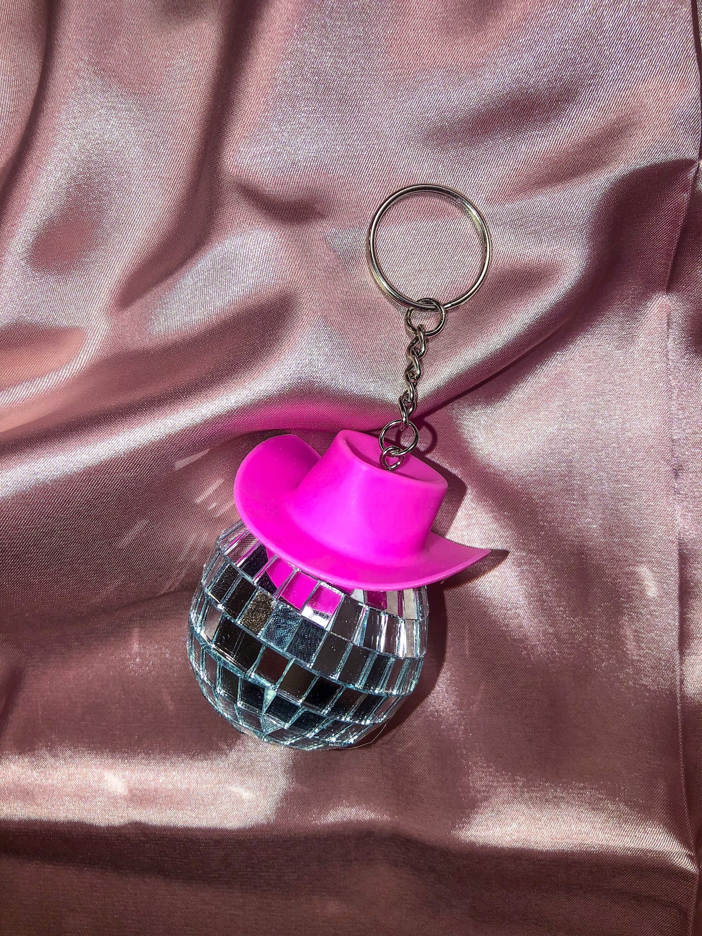 Pink CowGirl Disco Ball Hat Keychain - ShopCassiesCrafts