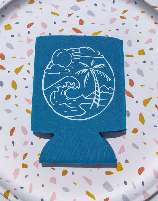 Blue Beach Scene Can Cooler - ShopCassiesCrafts
