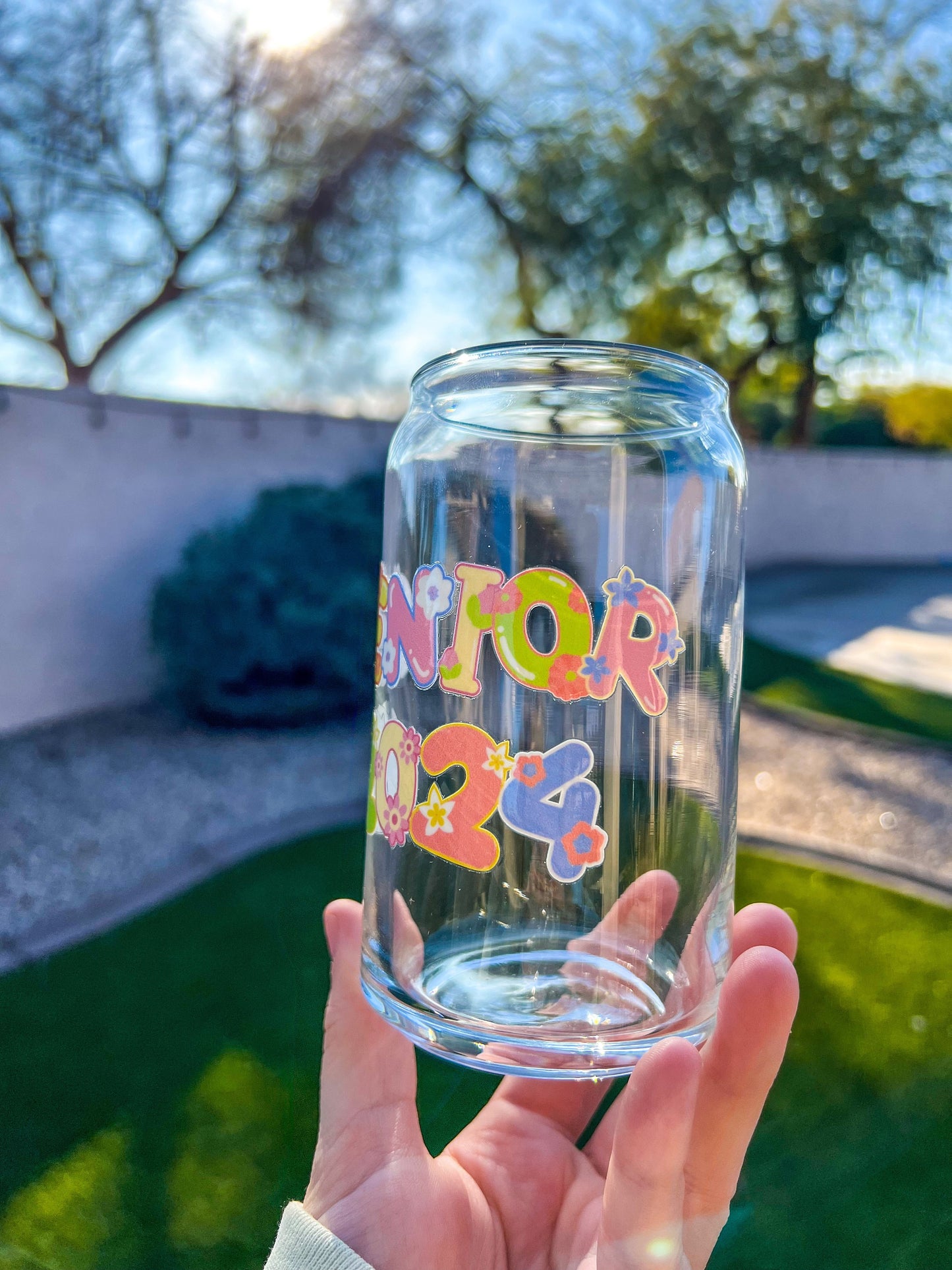 Senior 2024 Floral Decorated 16 oz Glass Cup - ShopCassiesCrafts