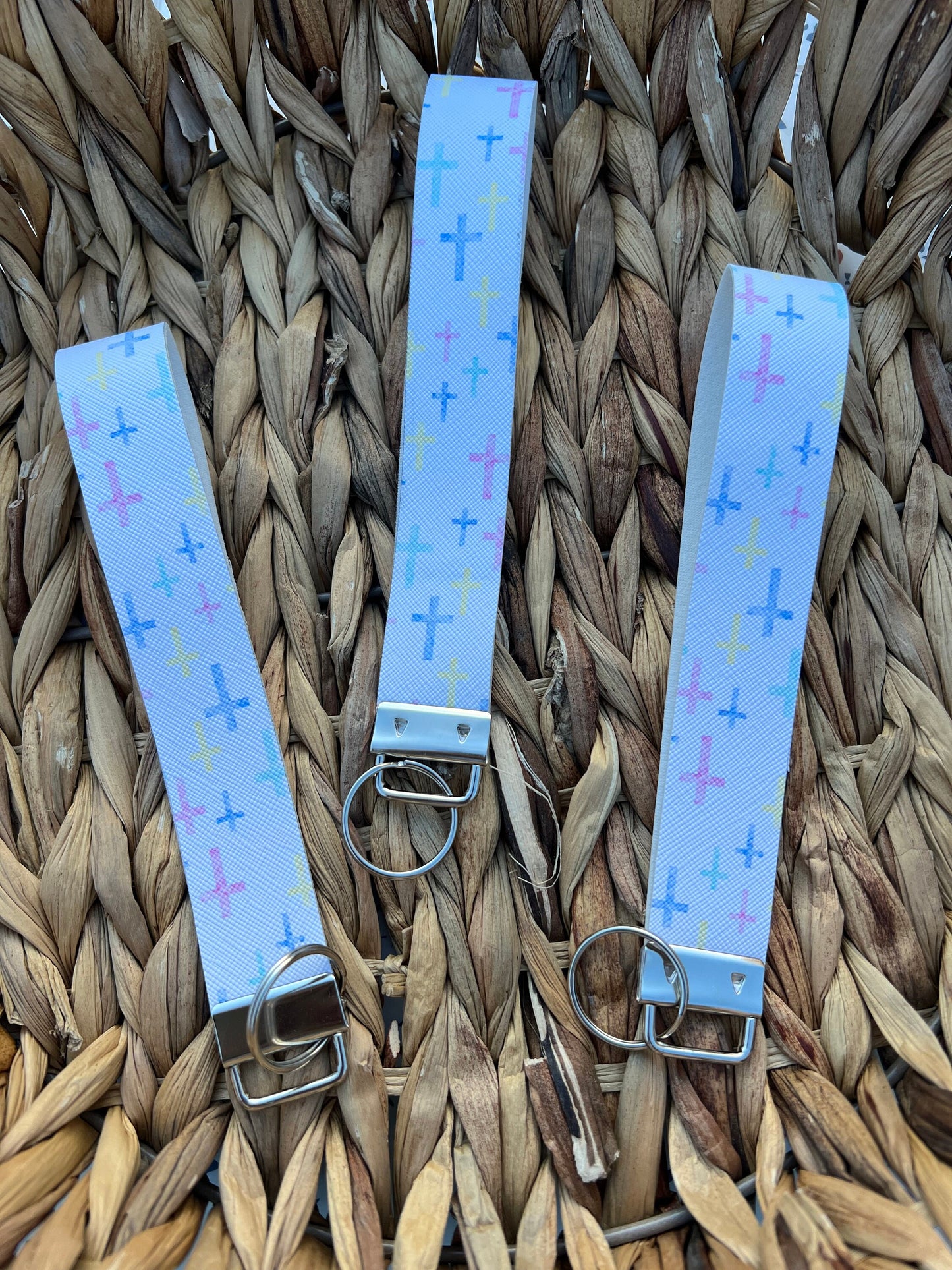 Pastel Crosses Wristlet Keychain Fobs