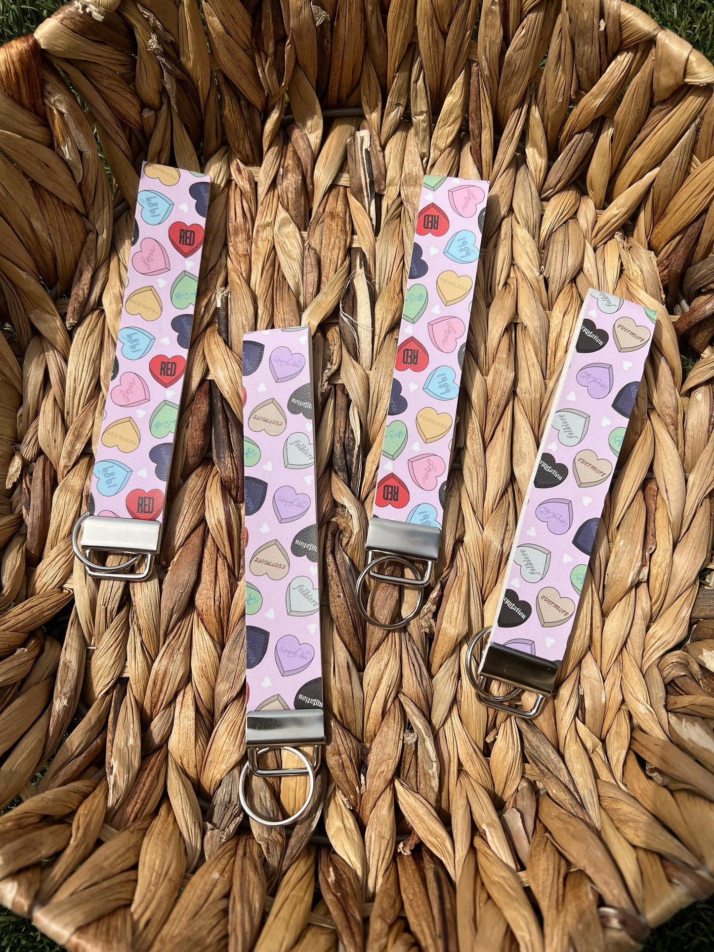 T Swift Eras Candy Hearts Wristlet Keychain Fobs