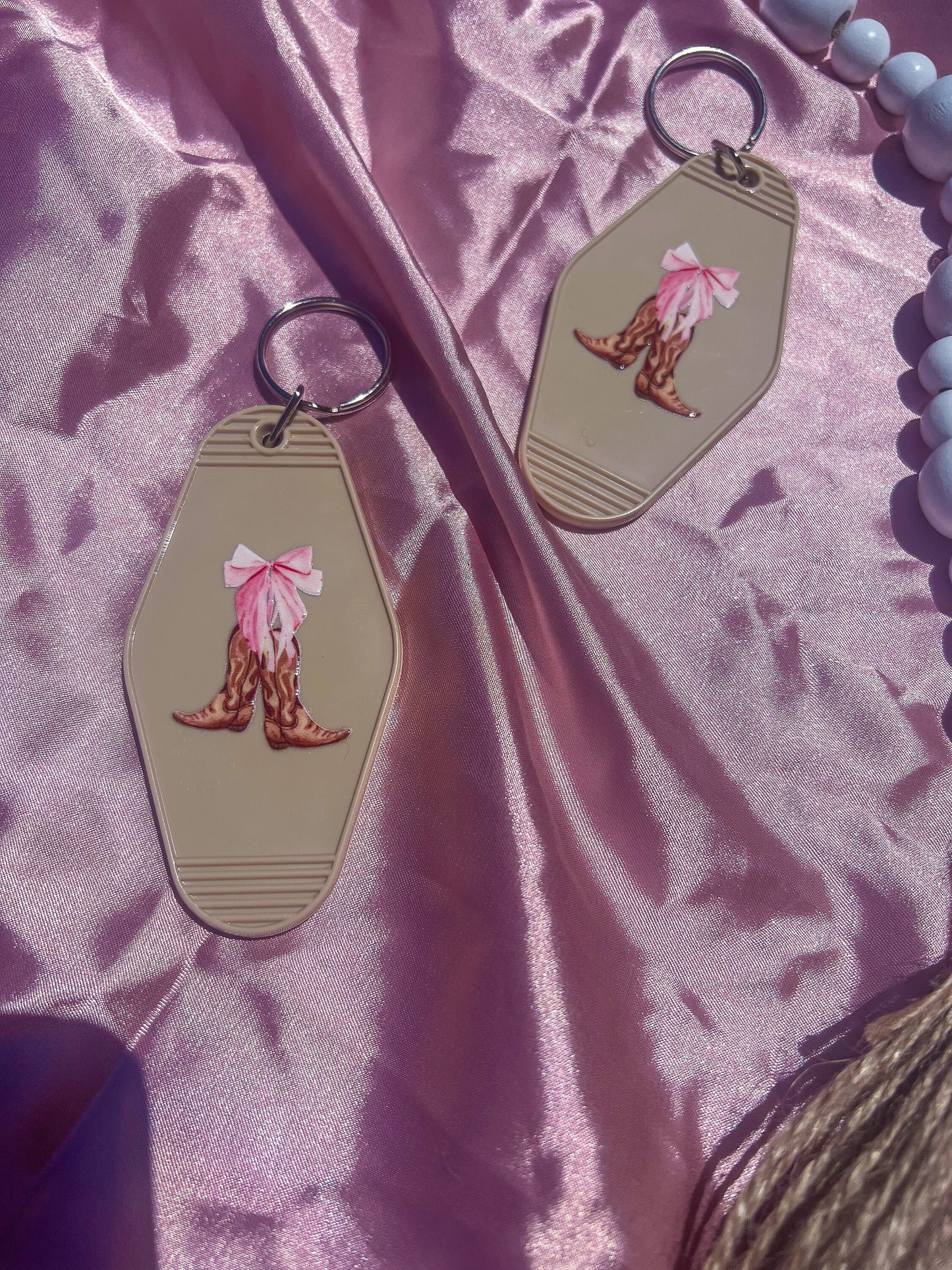 Cowboy Boot Pink Bow Motel Keychain