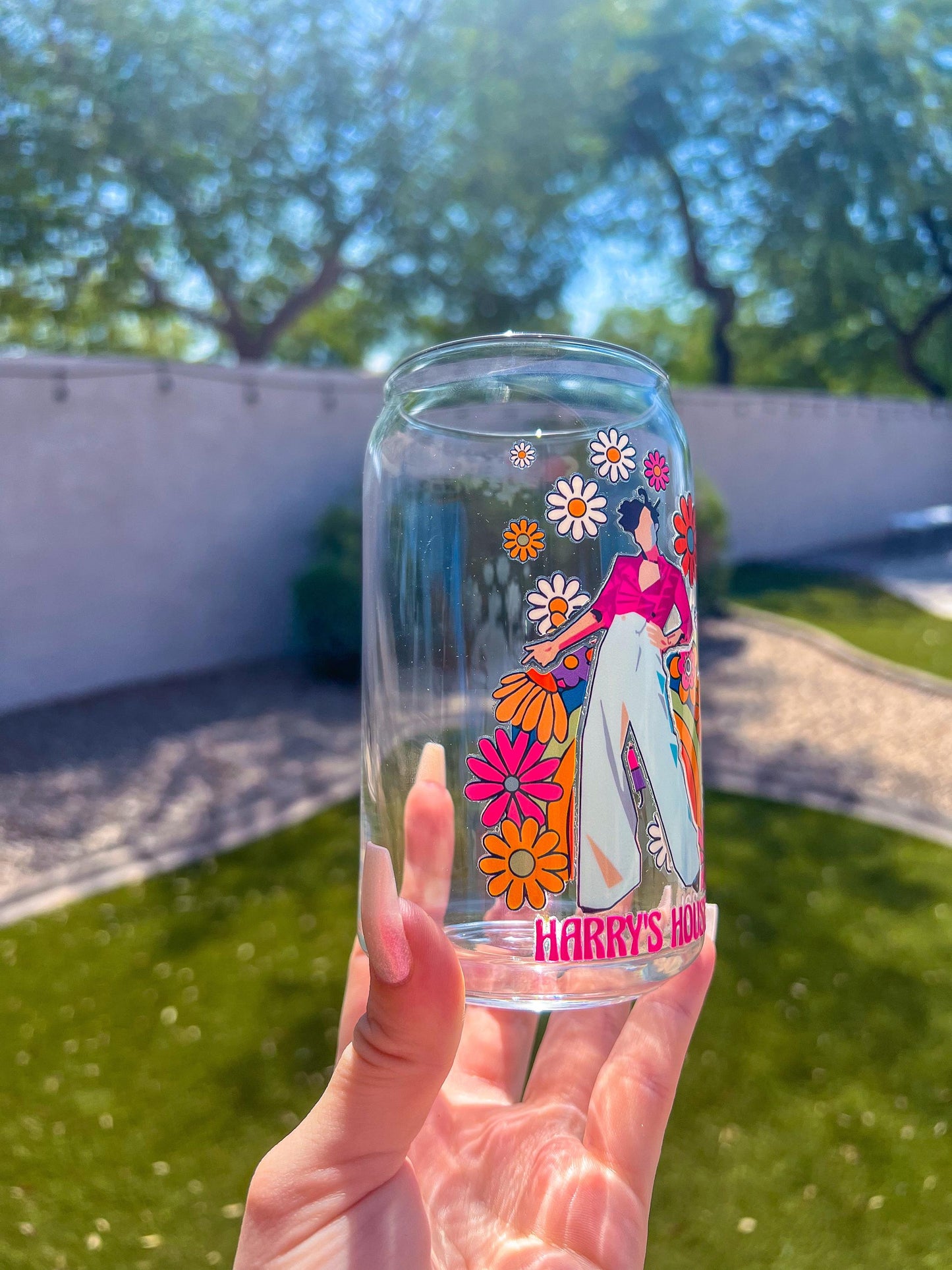 Harry's House Floral Decorated 16 oz Glass Cup