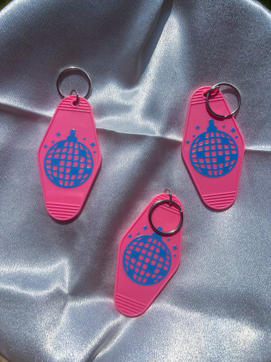 Pink Disco Ball Motel Keychain