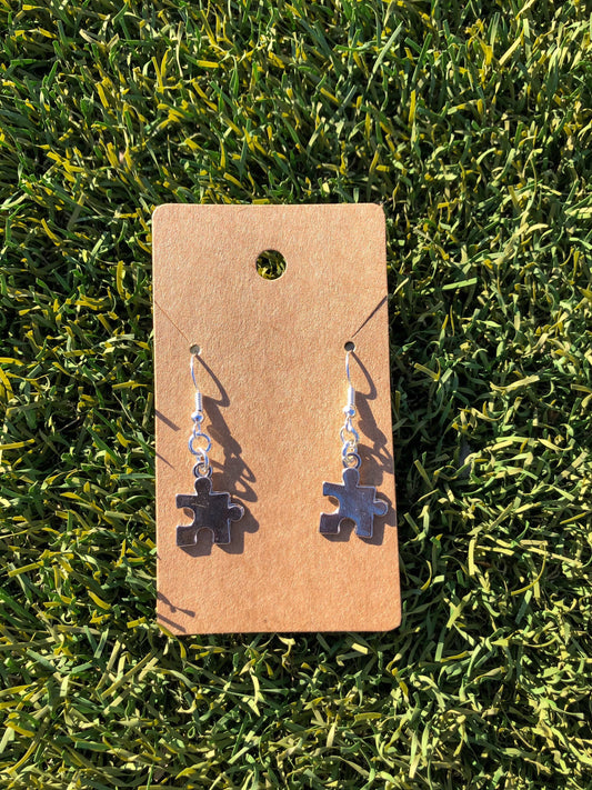 Silver Puzzle Piece Earrings