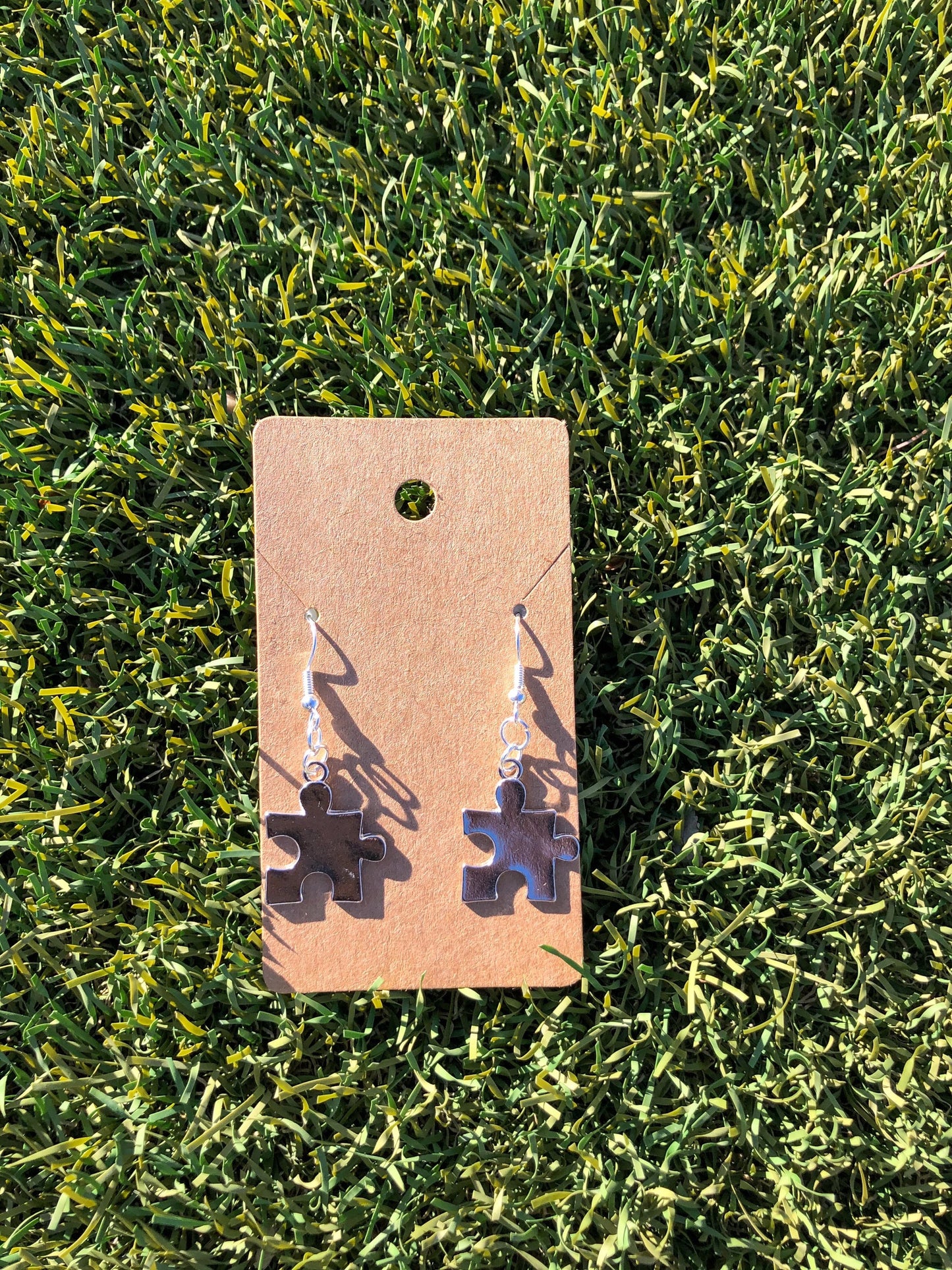 Silver Puzzle Piece Earrings