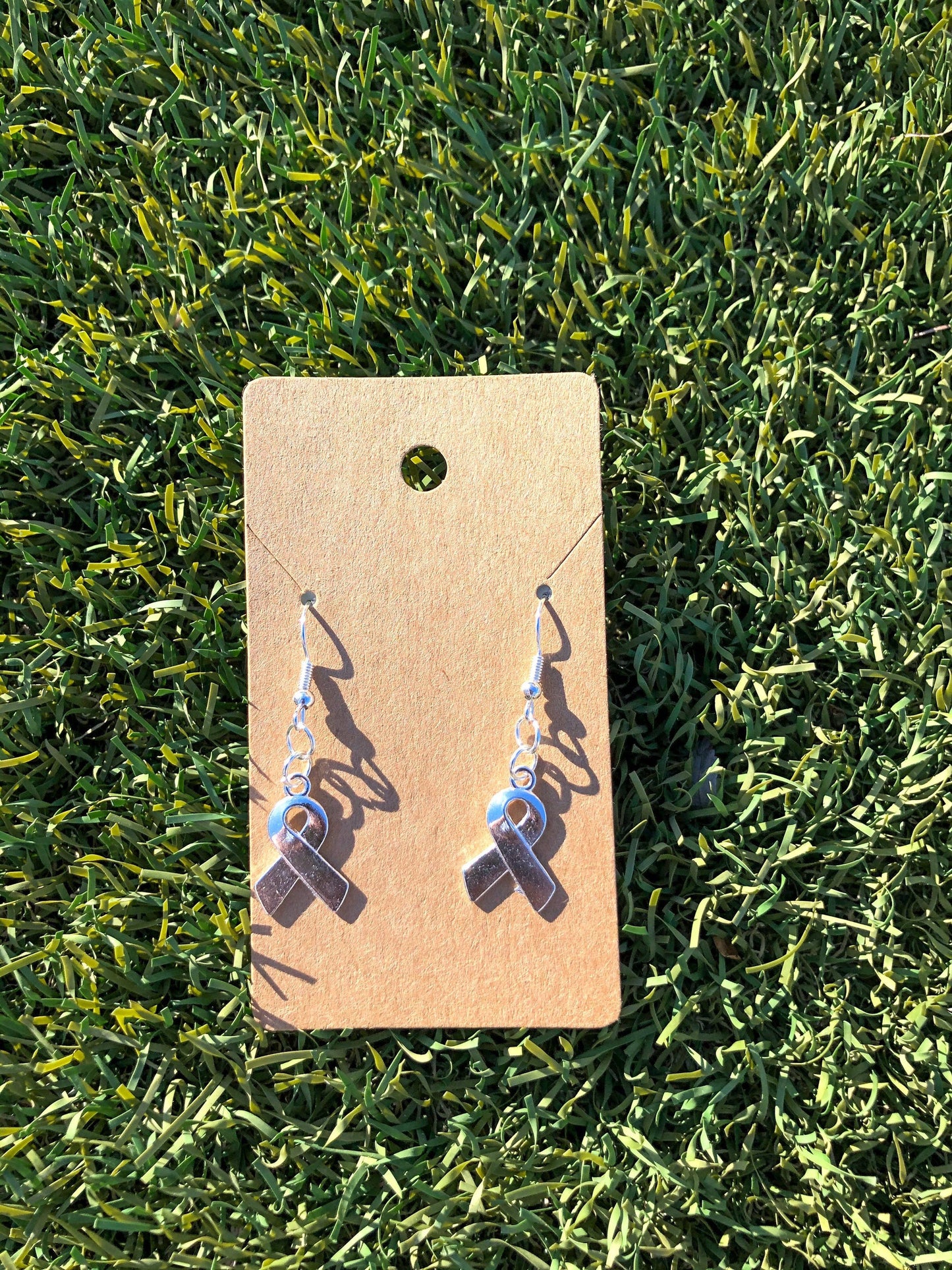 Cancer Ribbon Awareness Silver Earrings