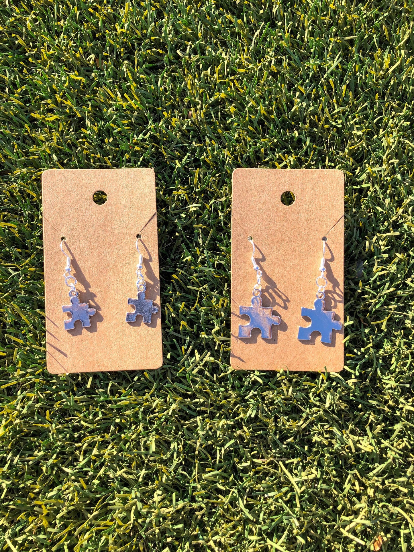 Silver Puzzle Piece Earrings