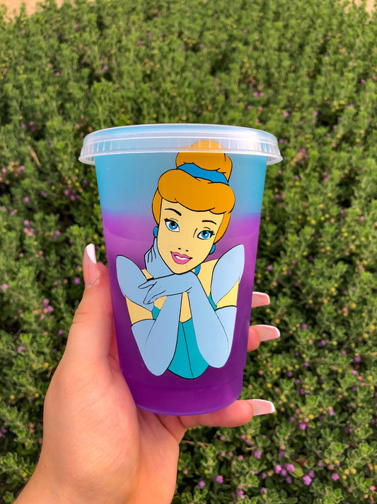 Cinderella//Disney Princess//Decorated Color Changing Cold Cup - ShopCassiesCrafts