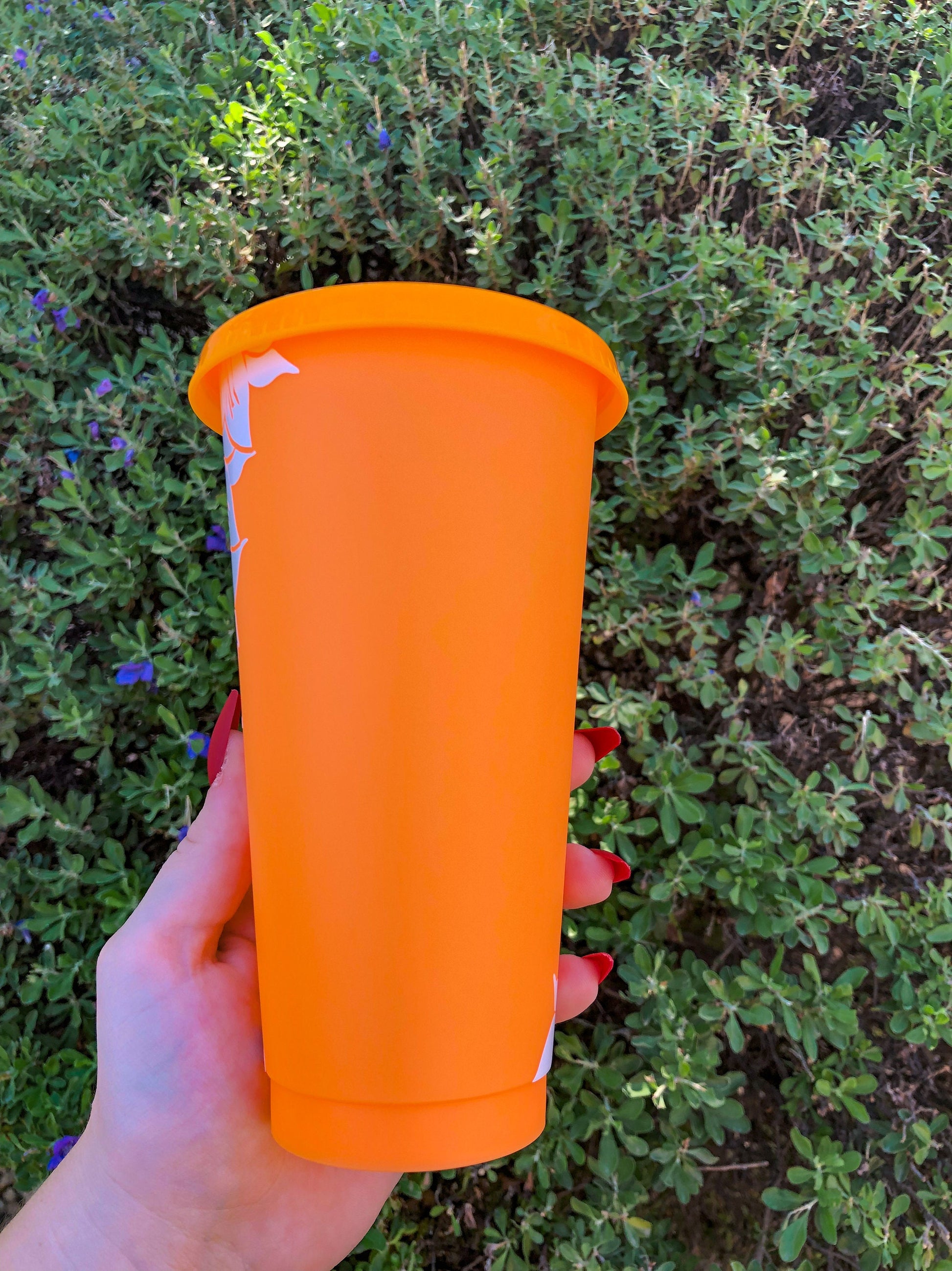 White Floral Orange Decorated Cold Cup - ShopCassiesCrafts