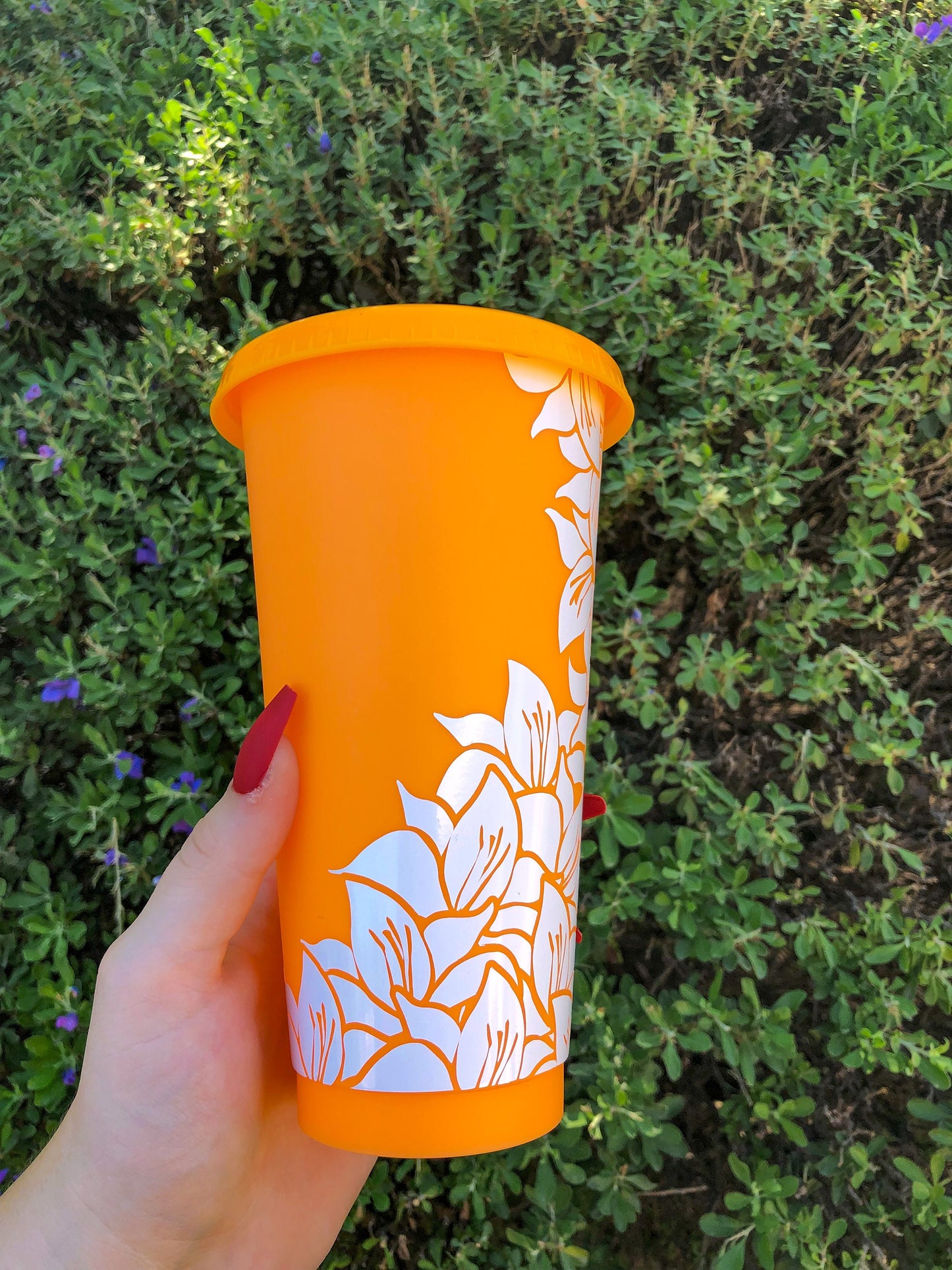 White Floral Orange Decorated Cold Cup - ShopCassiesCrafts