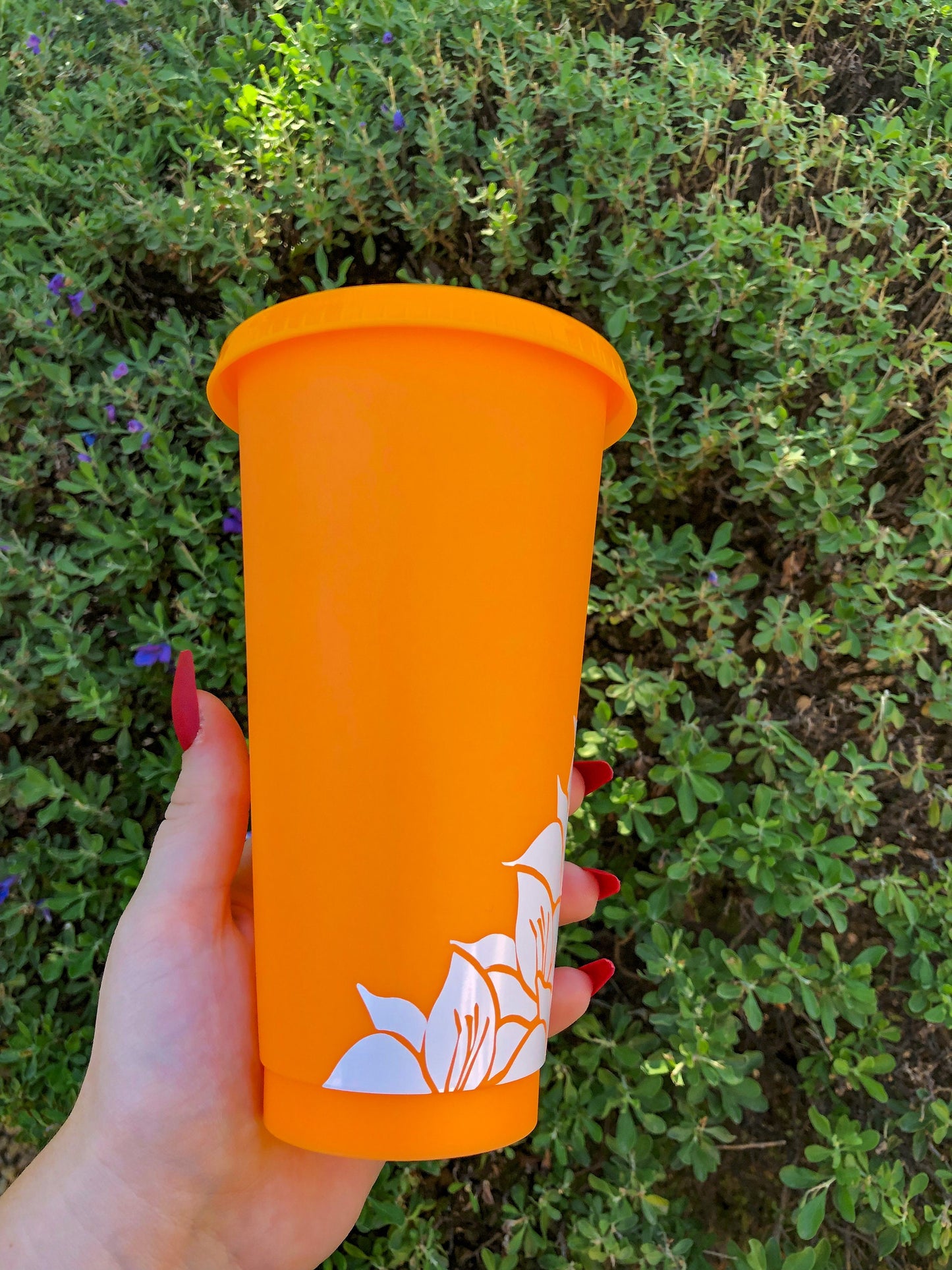 White Floral Orange Decorated Cold Cup - ShopCassiesCrafts