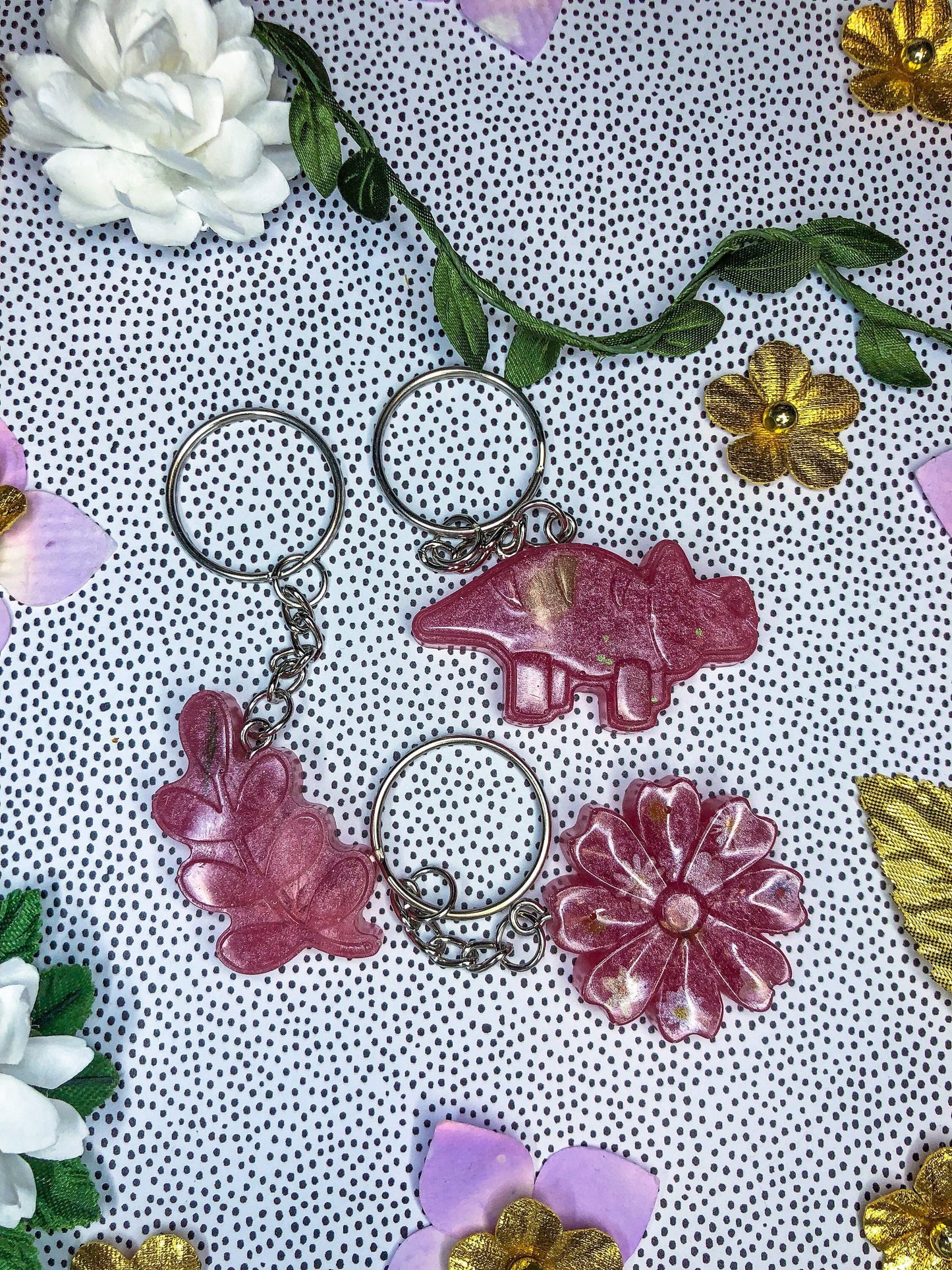 Dinosaur / Floral / Bees Resin Keychains - Read Description!