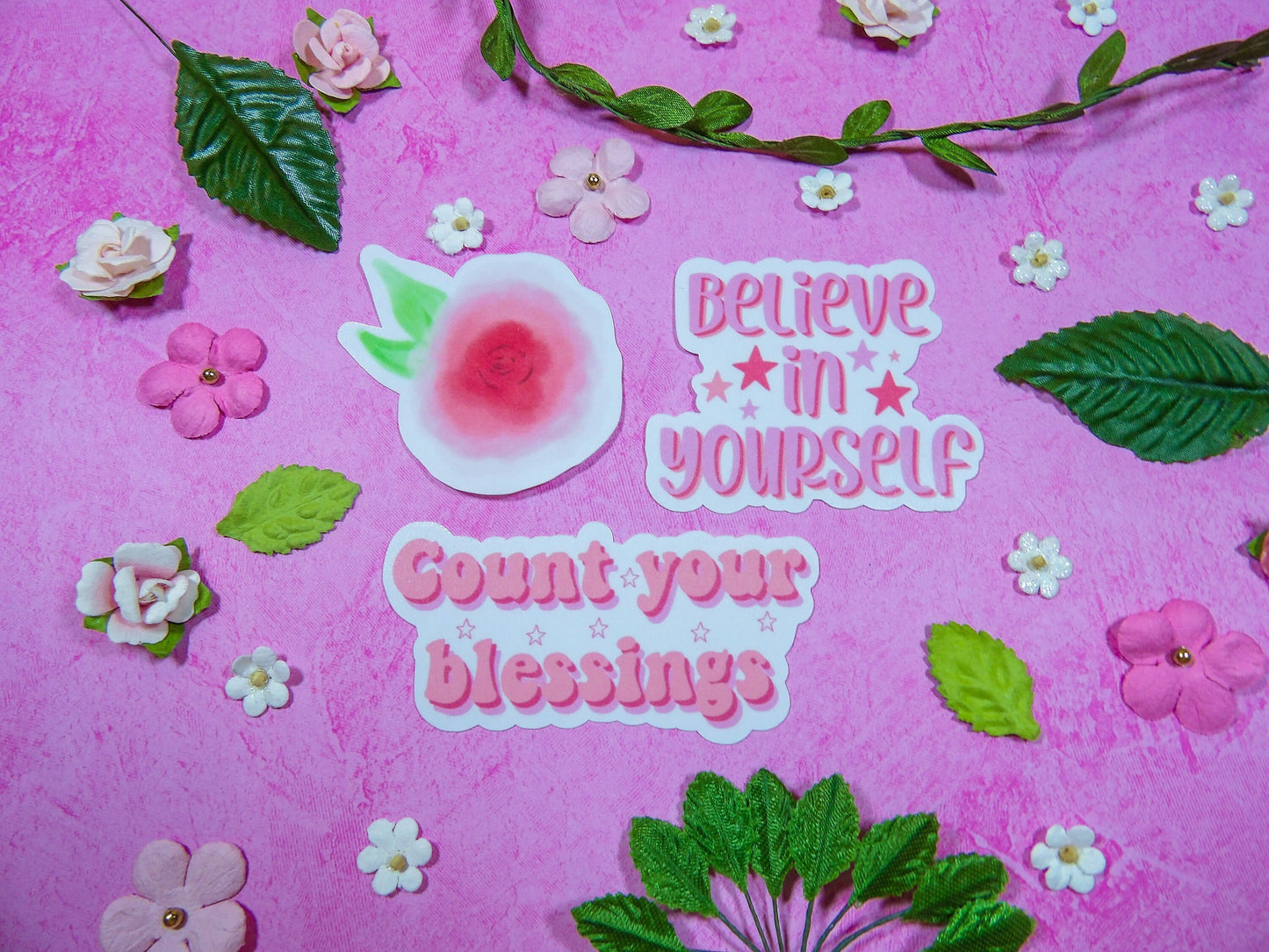 Pink Positivity Stickers / Flowers / Peachy / Inspirational / Trendy / Aesthetic