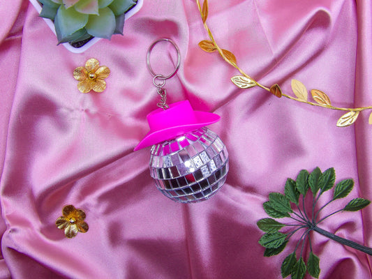 Pink CowGirl Disco Ball Hat Keychain - ShopCassiesCrafts