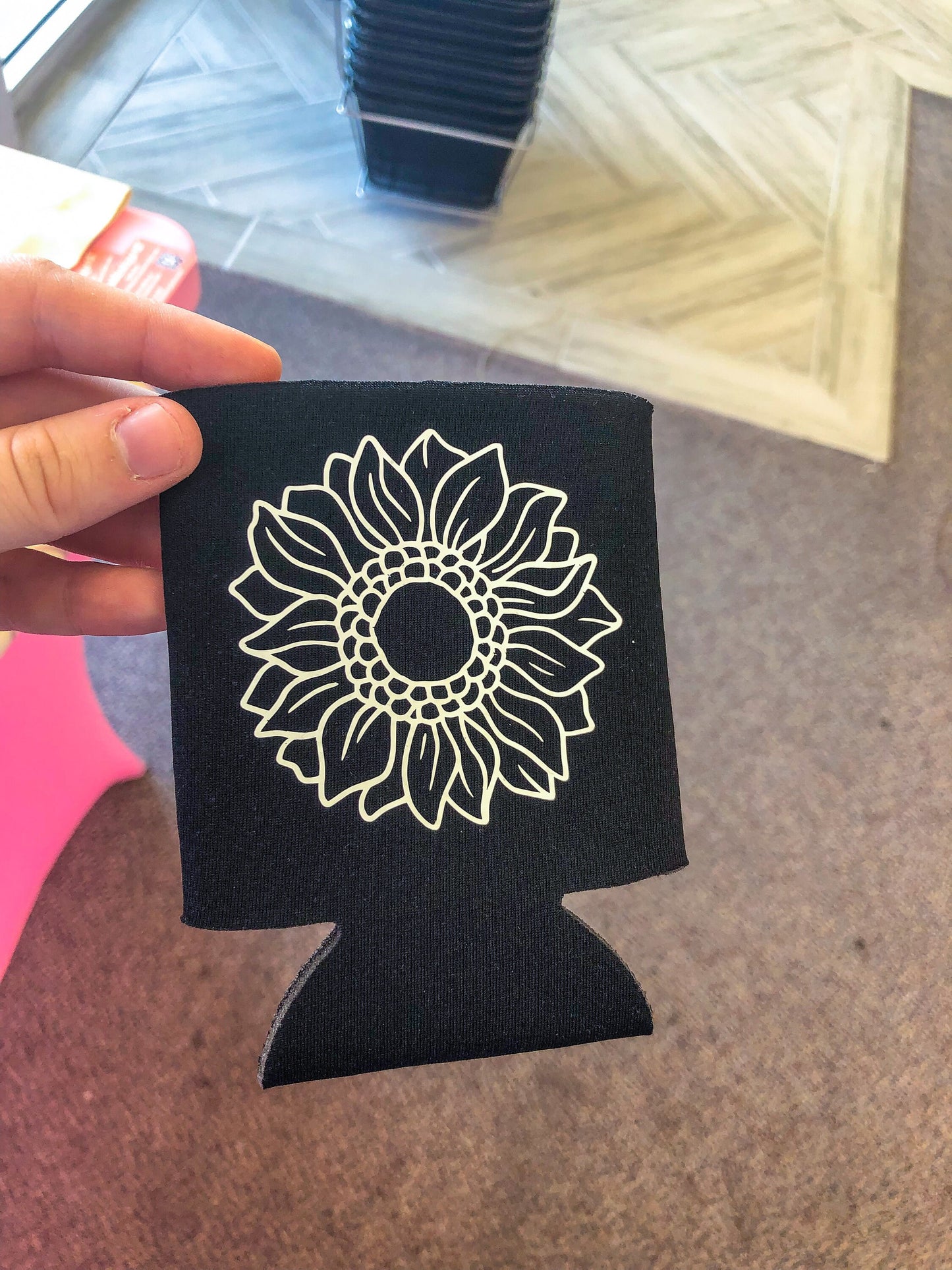 Black Flower Can Cooler - ShopCassiesCrafts