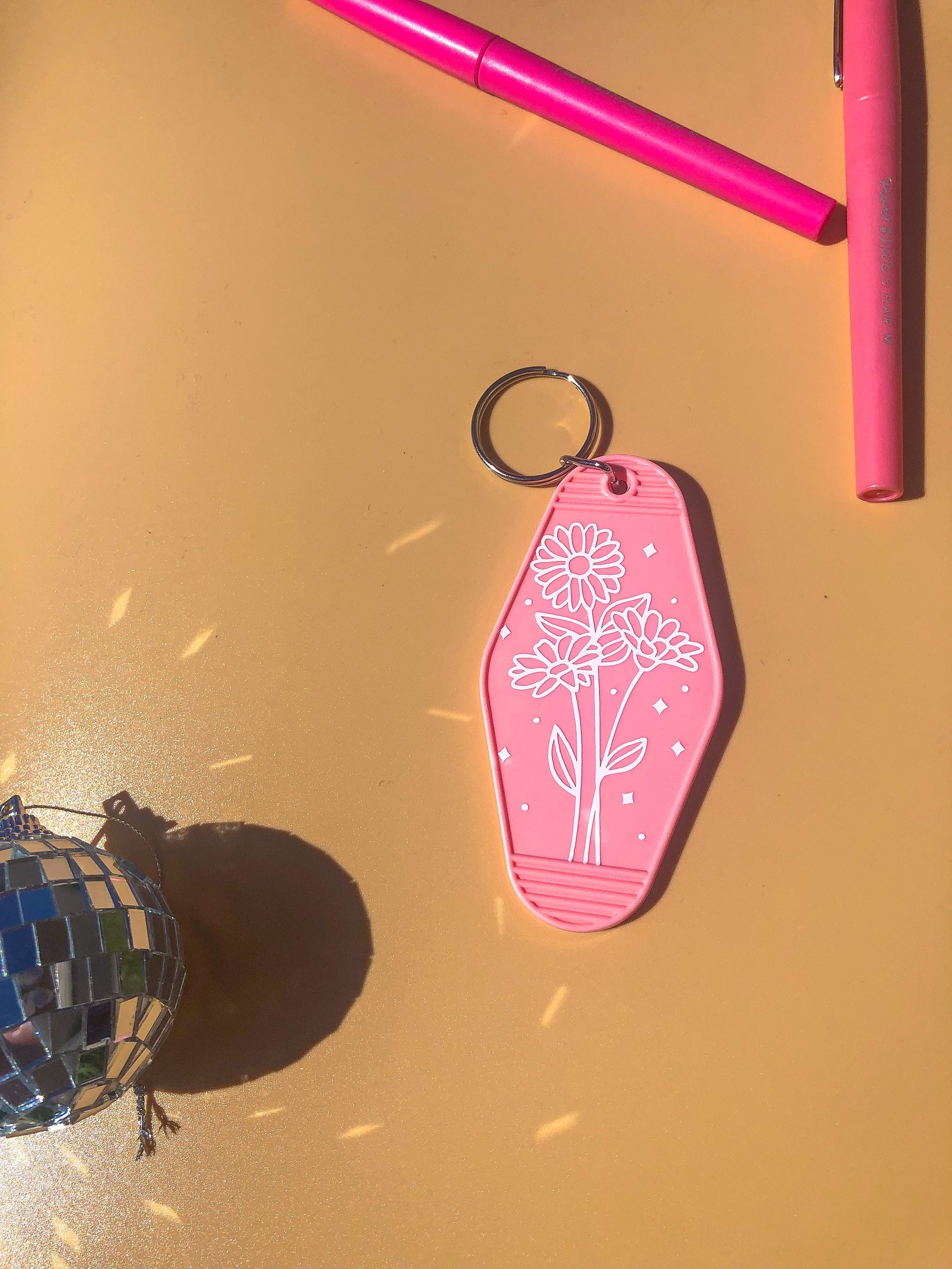 Pink Line Floral Motel Keychain - ShopCassiesCrafts