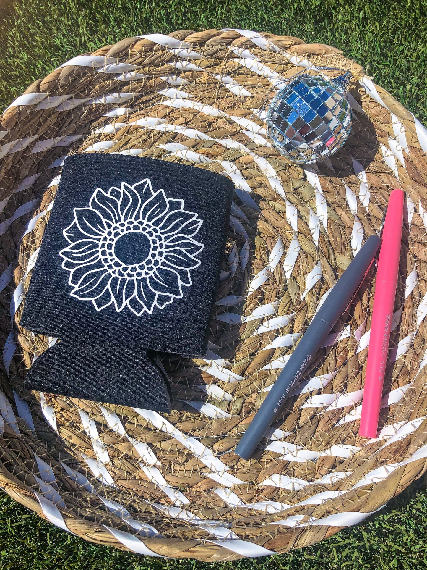 Black Flower Can Cooler - ShopCassiesCrafts