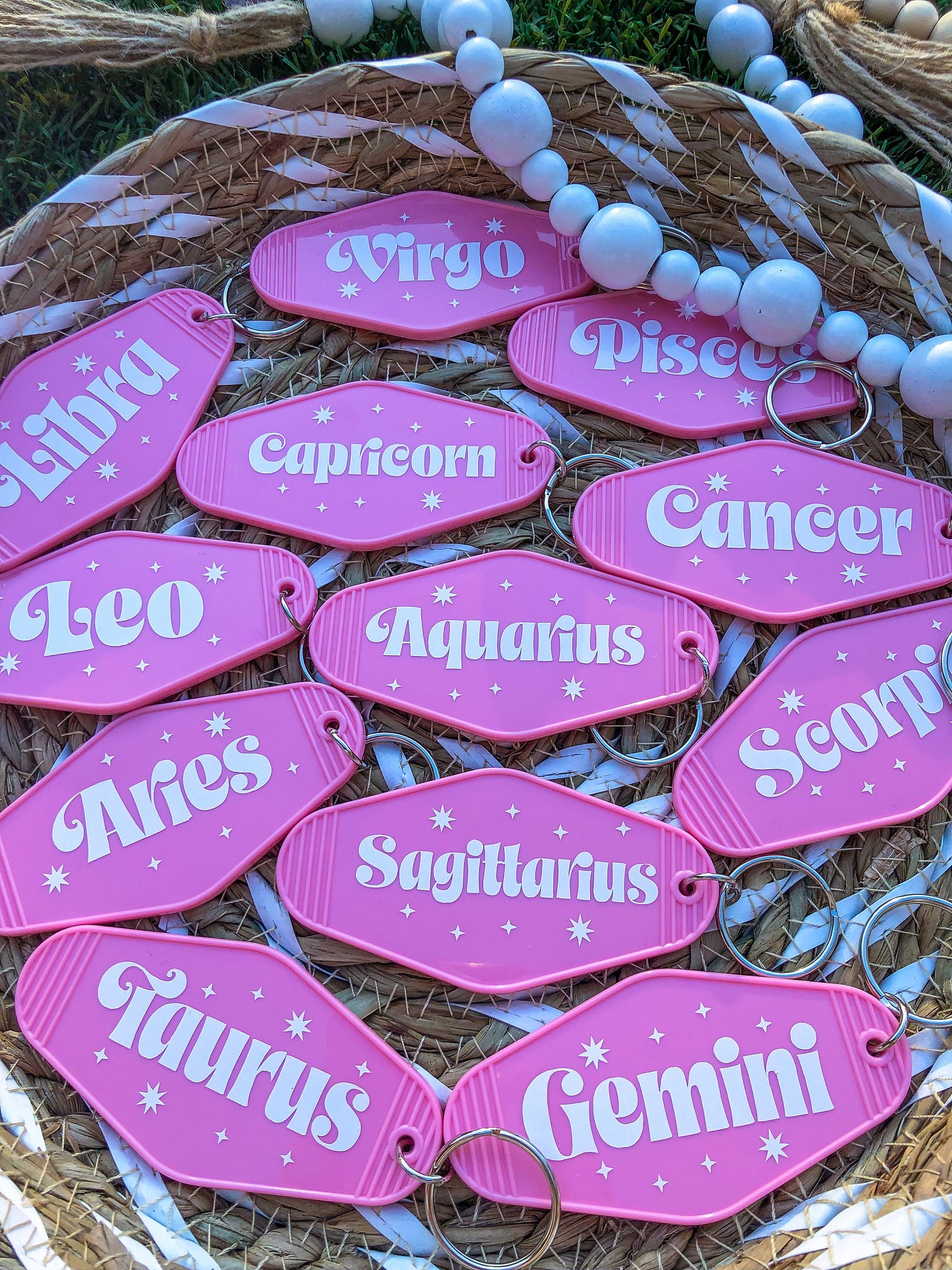 Pink Zodiac Sign Motel Keychains - ShopCassiesCrafts