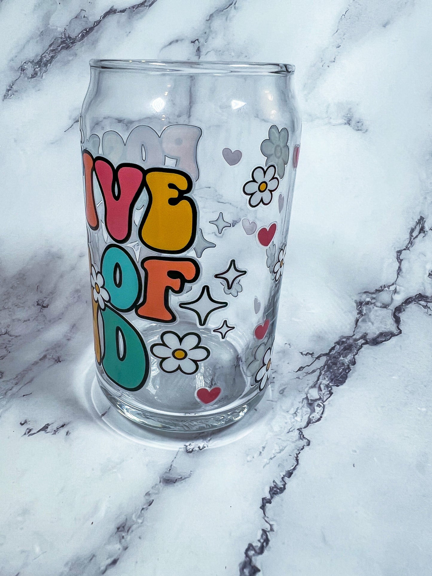 Positive State Of Mind Decorated 16 oz Glass Cup - ShopCassiesCrafts