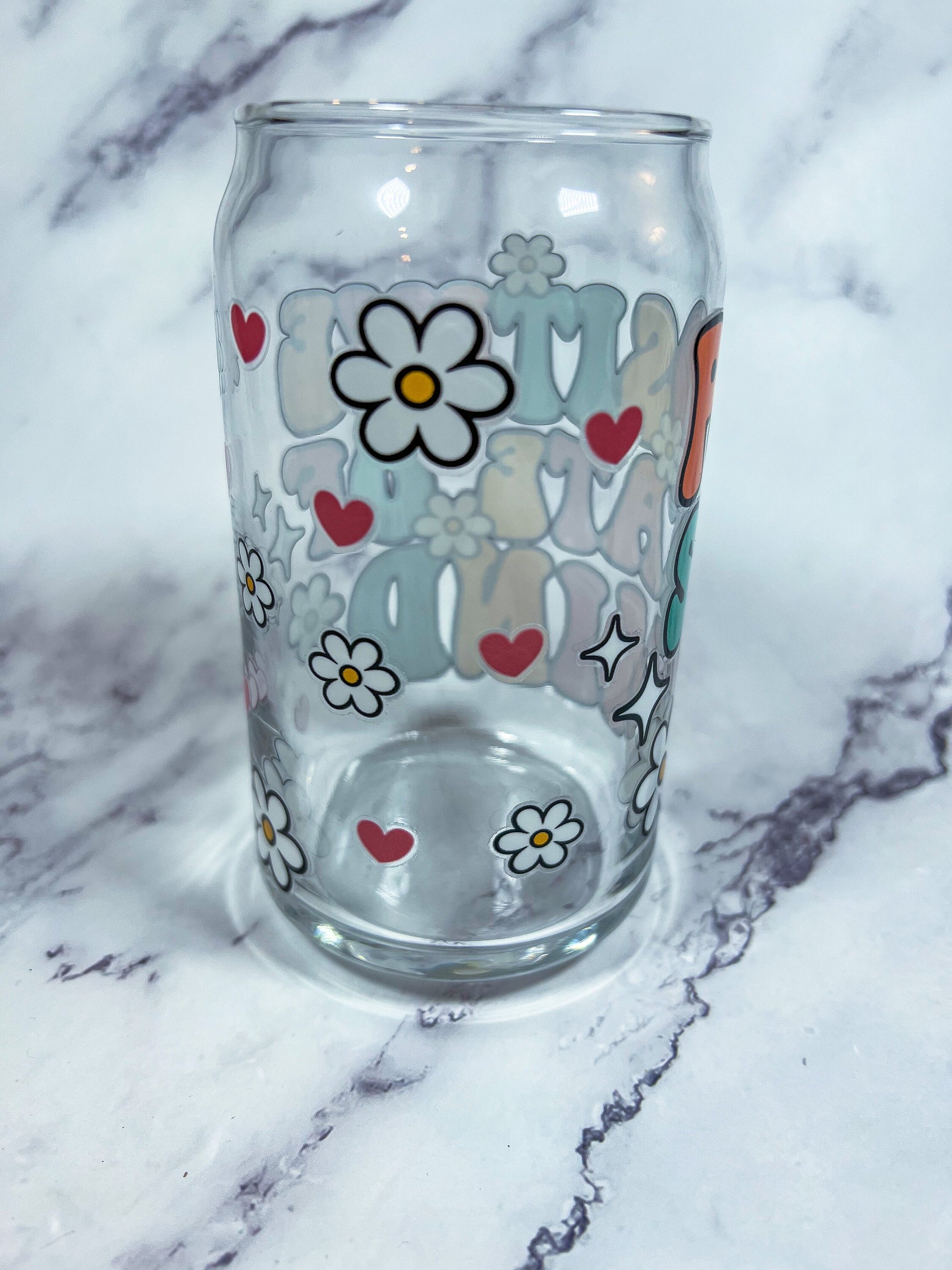 Positive State Of Mind Decorated 16 oz Glass Cup - ShopCassiesCrafts