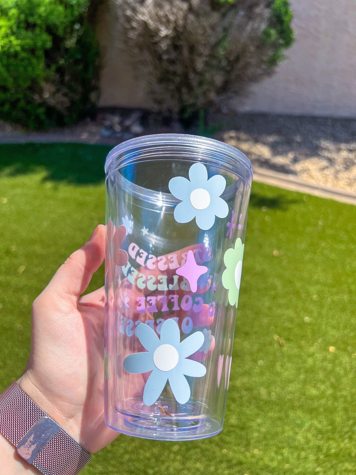 Stressed, Blessed & Coffee Obsessed Decorated 16 oz Double Insulated Cup