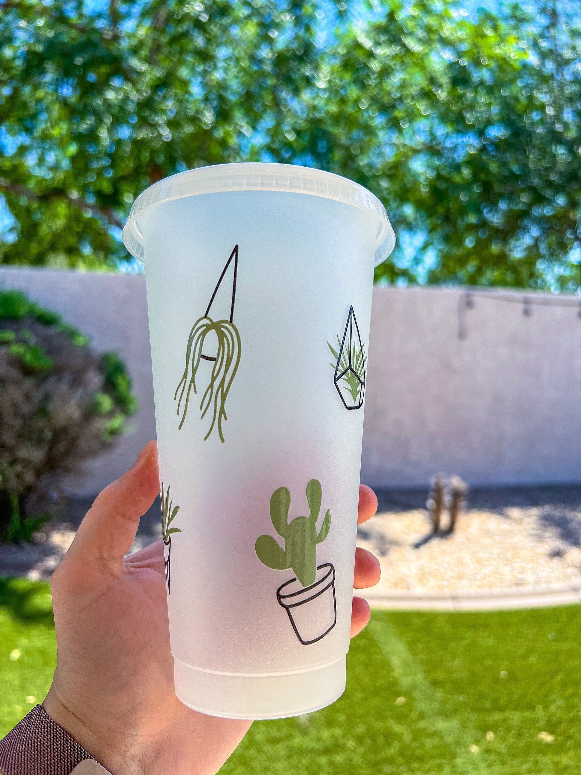 Plant & Succulents Clear Decorated Cold Cup - ShopCassiesCrafts