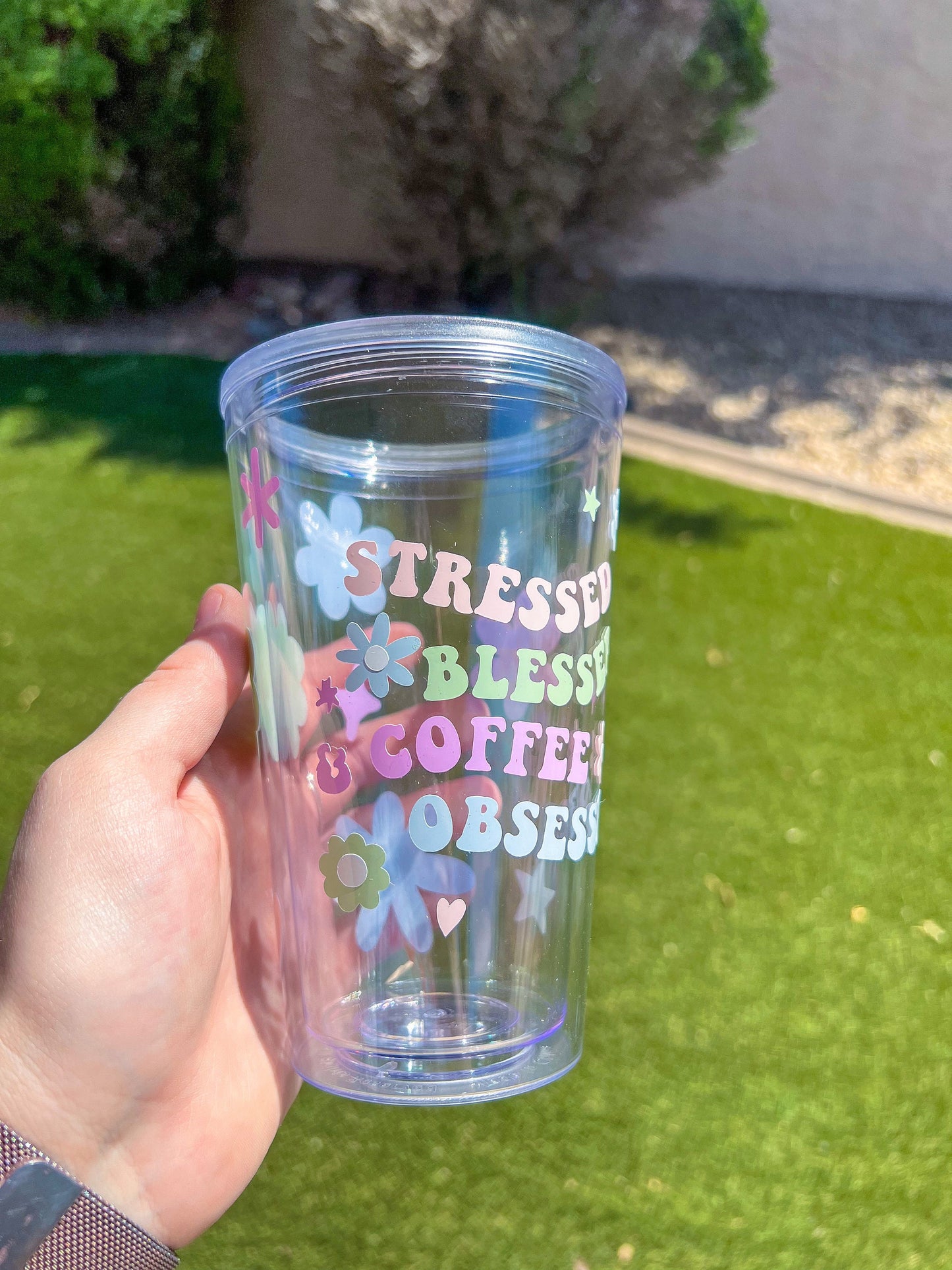 Stressed, Blessed & Coffee Obsessed Decorated 16 oz Double Insulated Cup