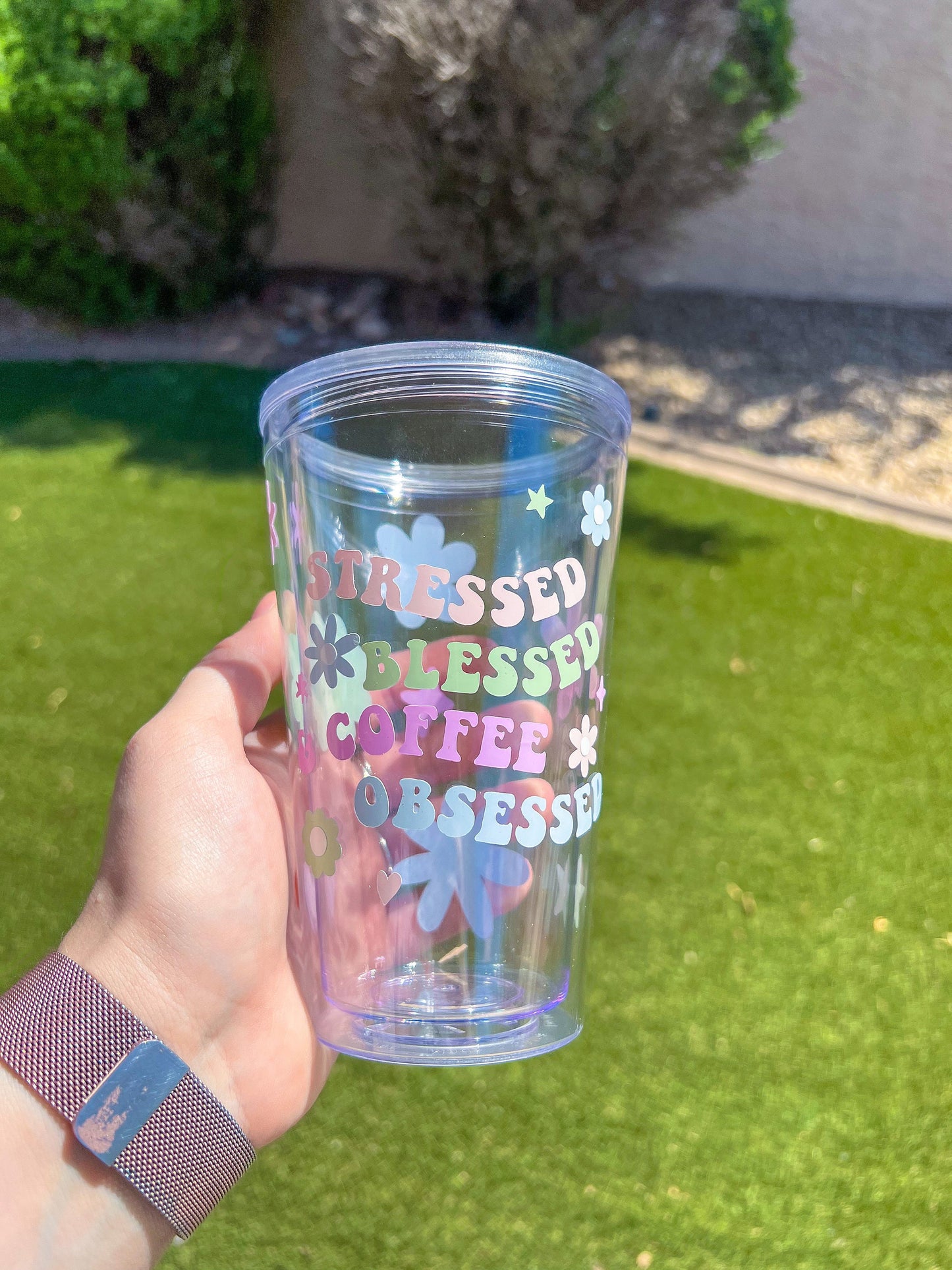 Stressed, Blessed & Coffee Obsessed Decorated 16 oz Double Insulated Cup