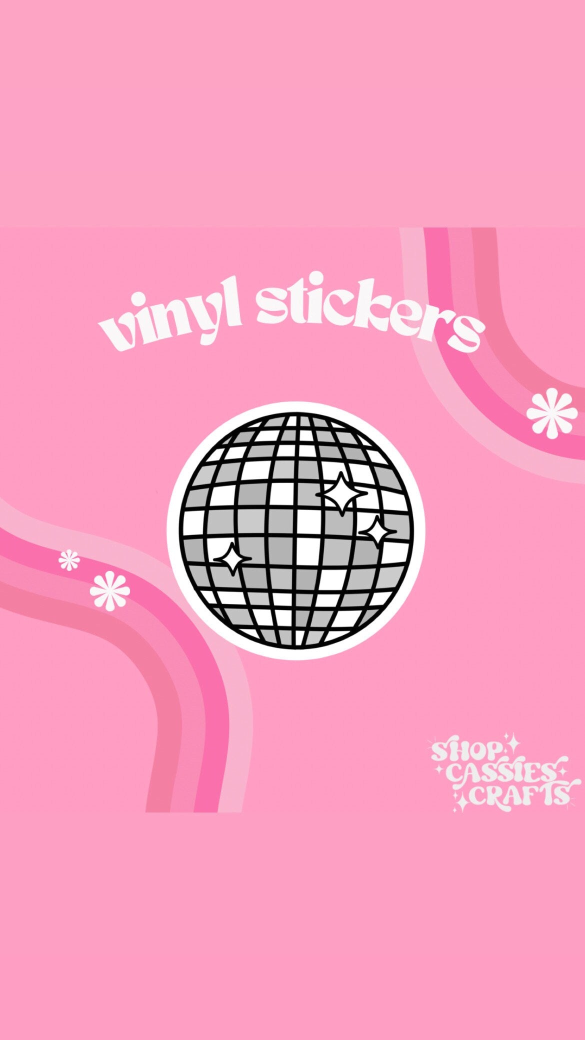 Pink & Gray Disco Ball Stickers - ShopCassiesCrafts