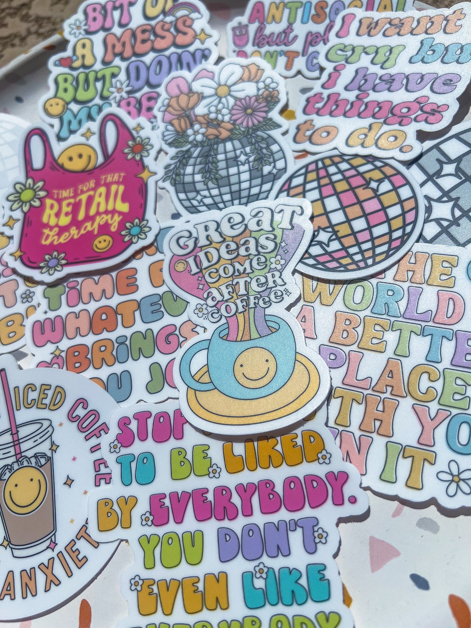 Pink & Gray Disco Ball Stickers - ShopCassiesCrafts