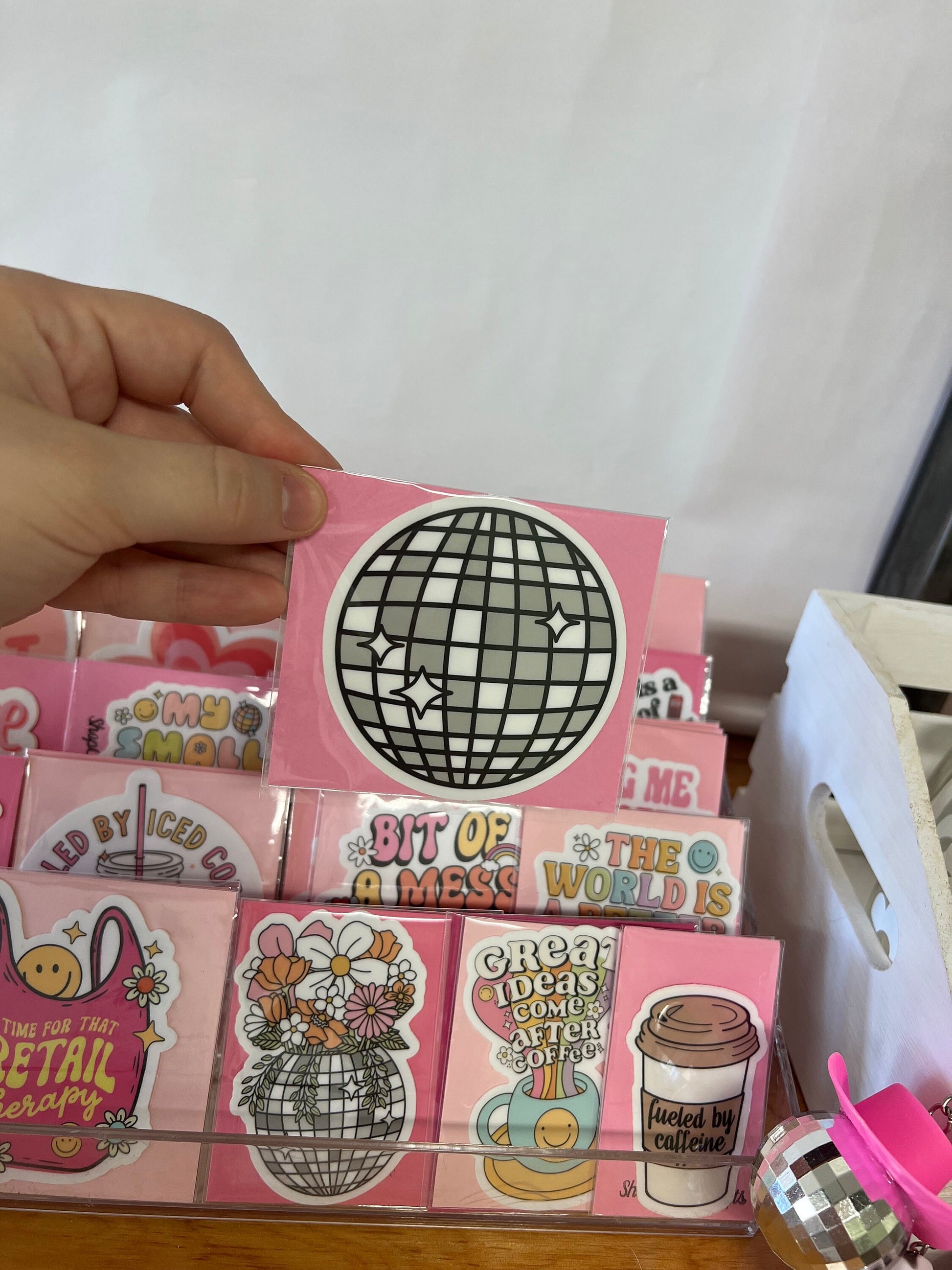 Pink & Gray Disco Ball Stickers - ShopCassiesCrafts