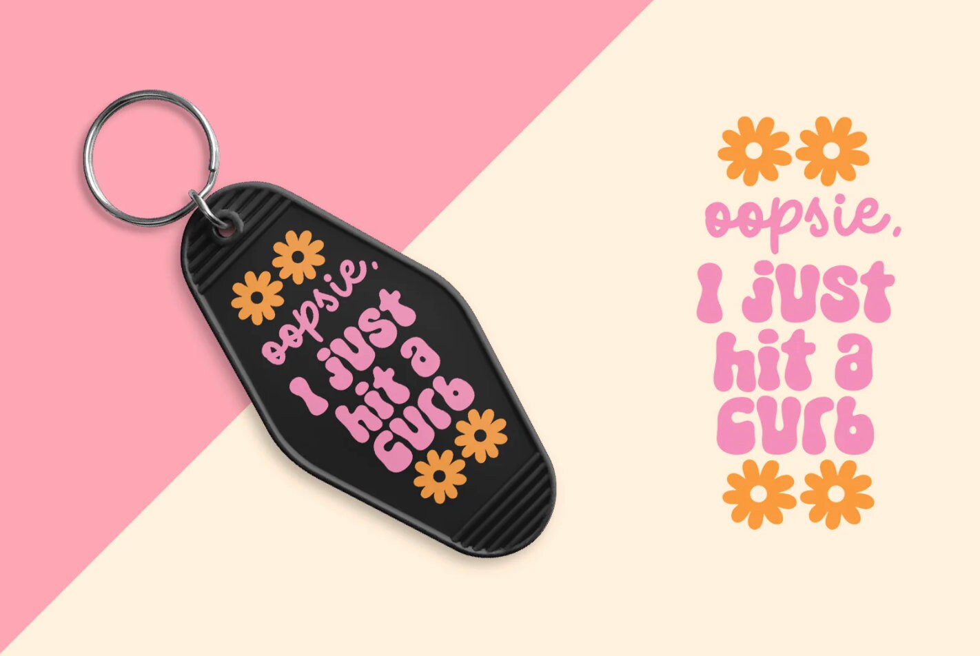 Dark Maroon Pink "Oopsie I Just Hit A Curb" Motel Keychain - ShopCassiesCrafts