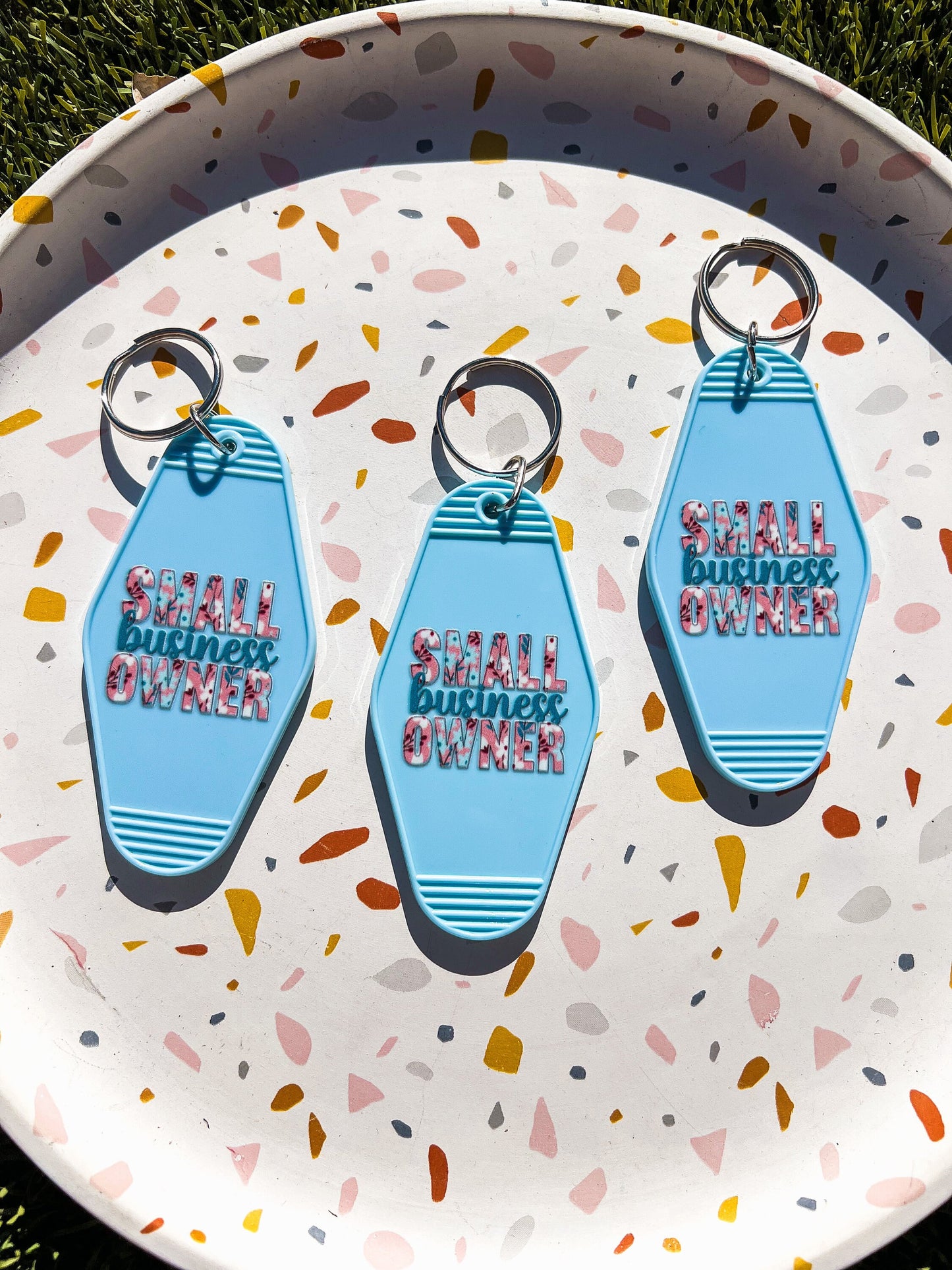 Blue "Small Business Owner" Motel Keychain - ShopCassiesCrafts