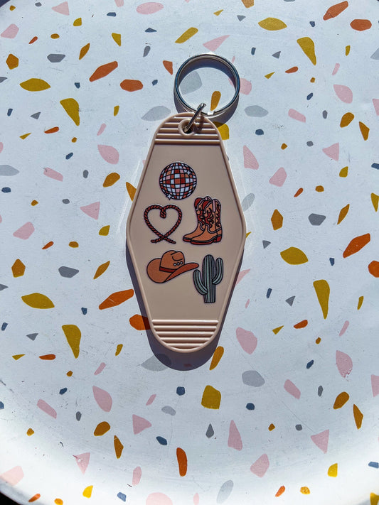 Beige Retro Western Motel Keychain - ShopCassiesCrafts