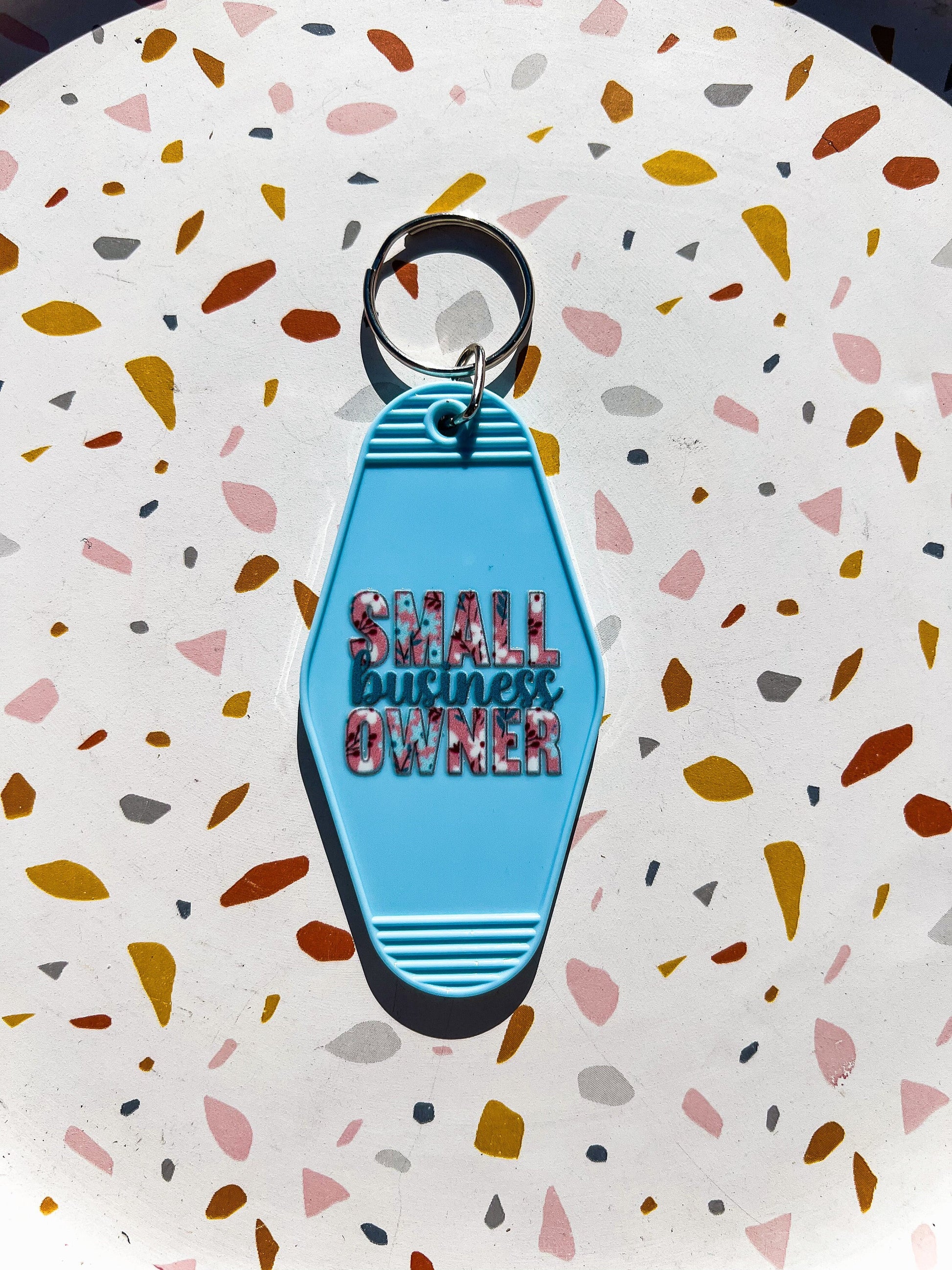 Blue "Small Business Owner" Motel Keychain - ShopCassiesCrafts