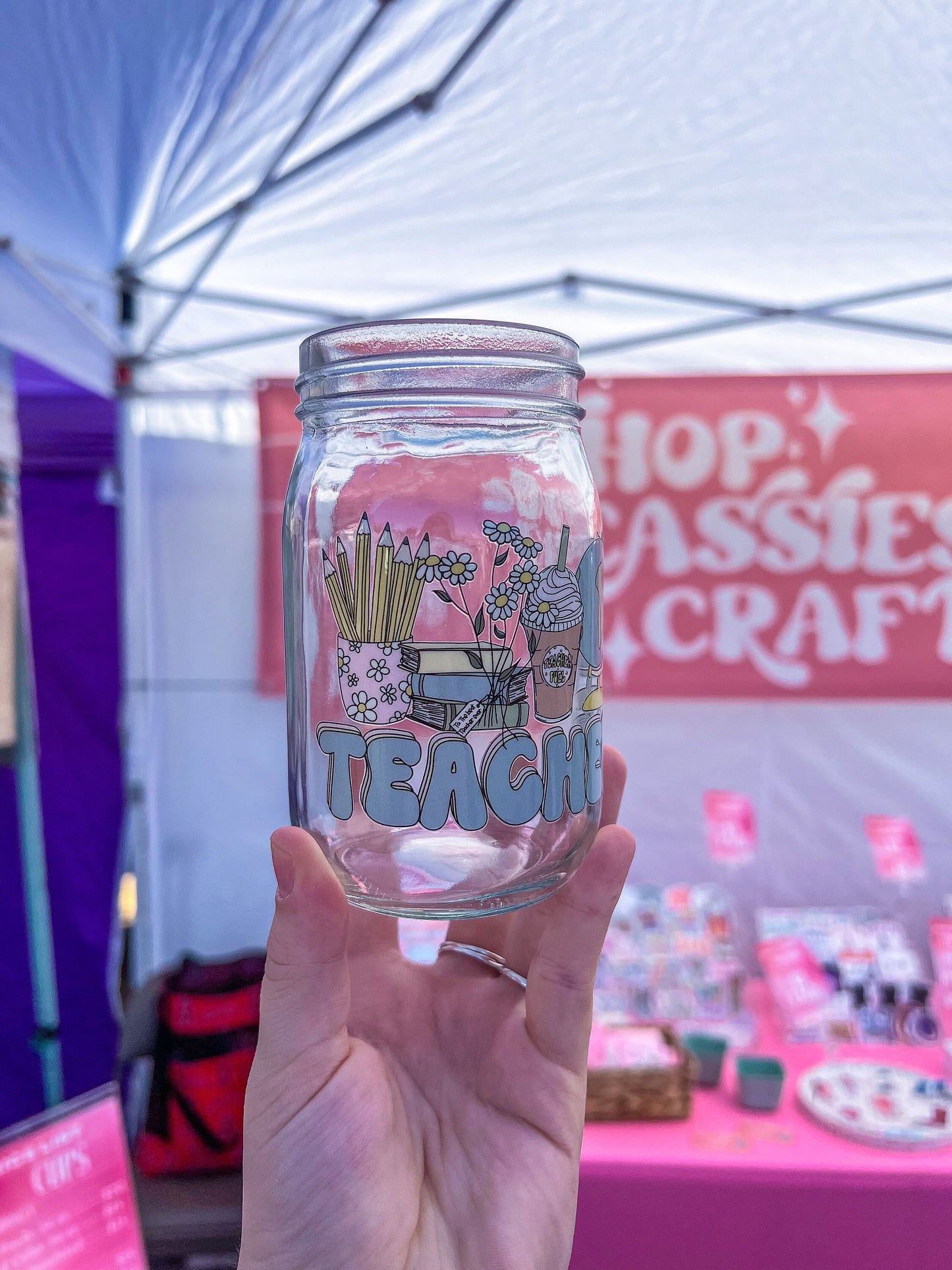 Teacher Decorated 16 oz Mason Jar