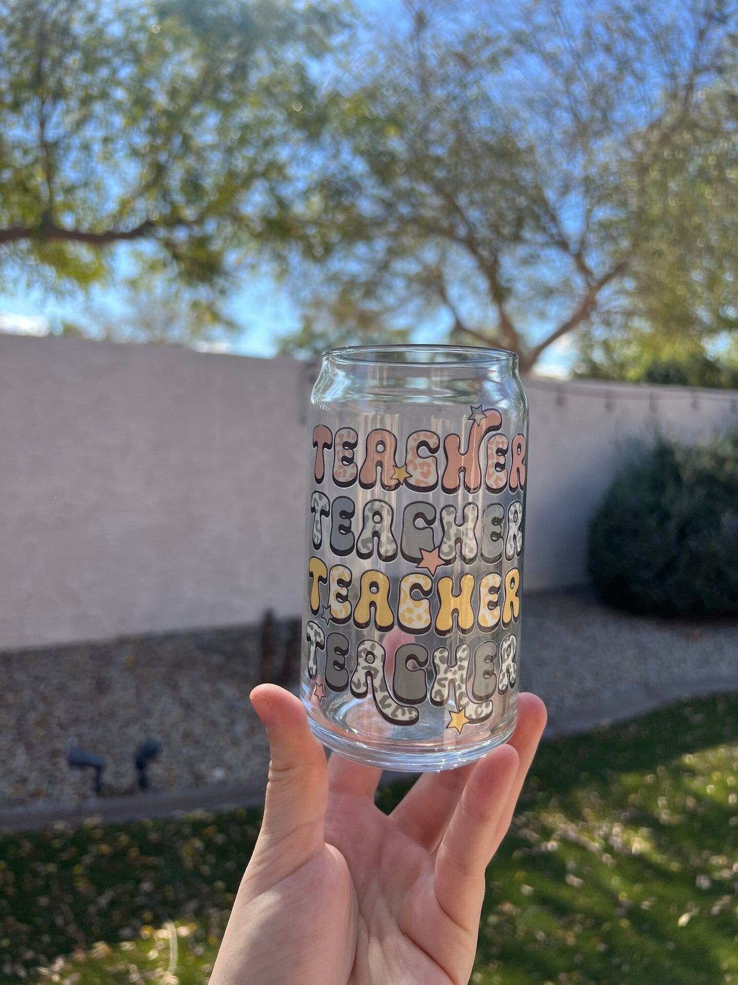 Teacher Teacher Teacher Decorated 16 oz Glass Cup