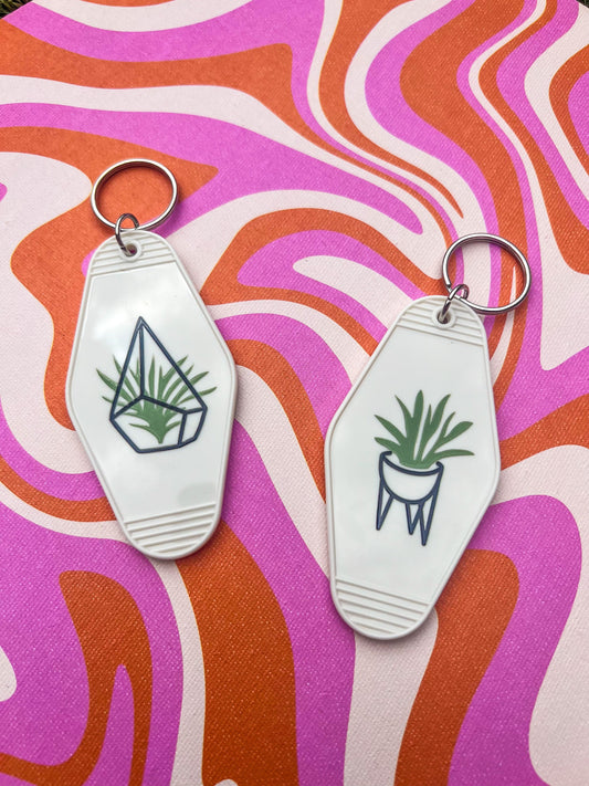 Succulent Plants White Motel Keychain