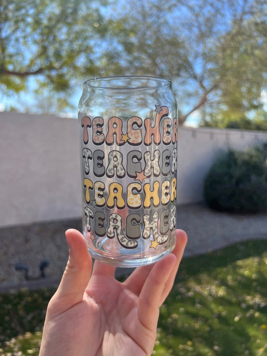 Teacher Teacher Teacher Decorated 16 oz Glass Cup