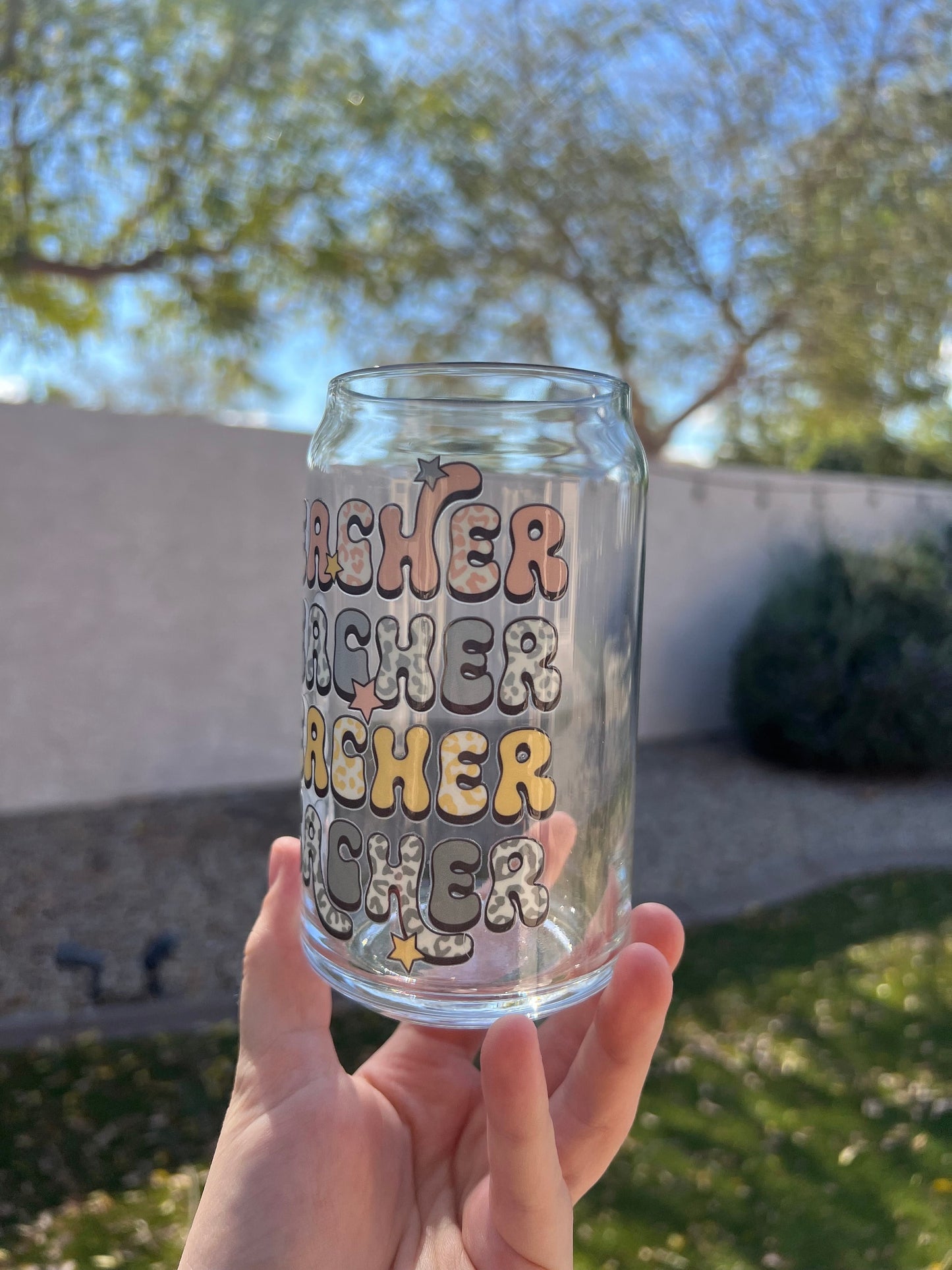 Teacher Teacher Teacher Decorated 16 oz Glass Cup