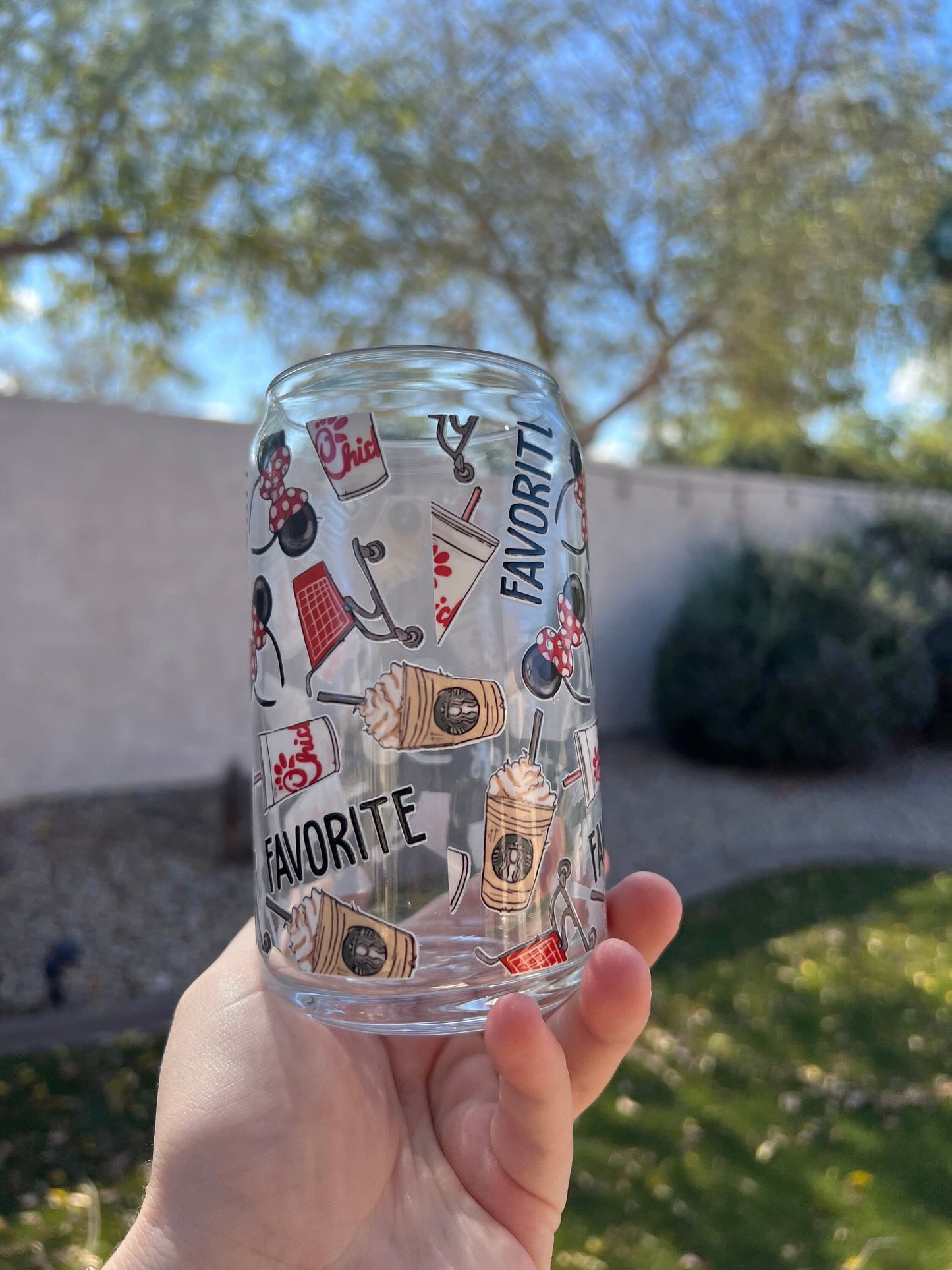 My Favorite Things Decorated 16 oz Glass Cup