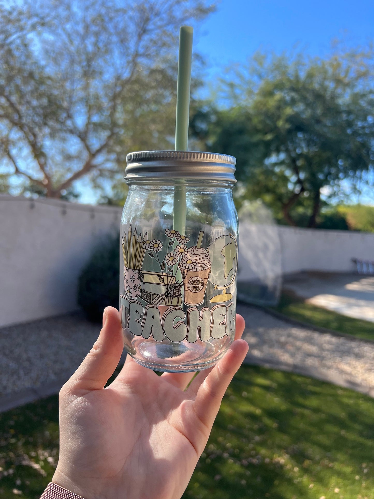 Teacher Decorated 16 oz Mason Jar