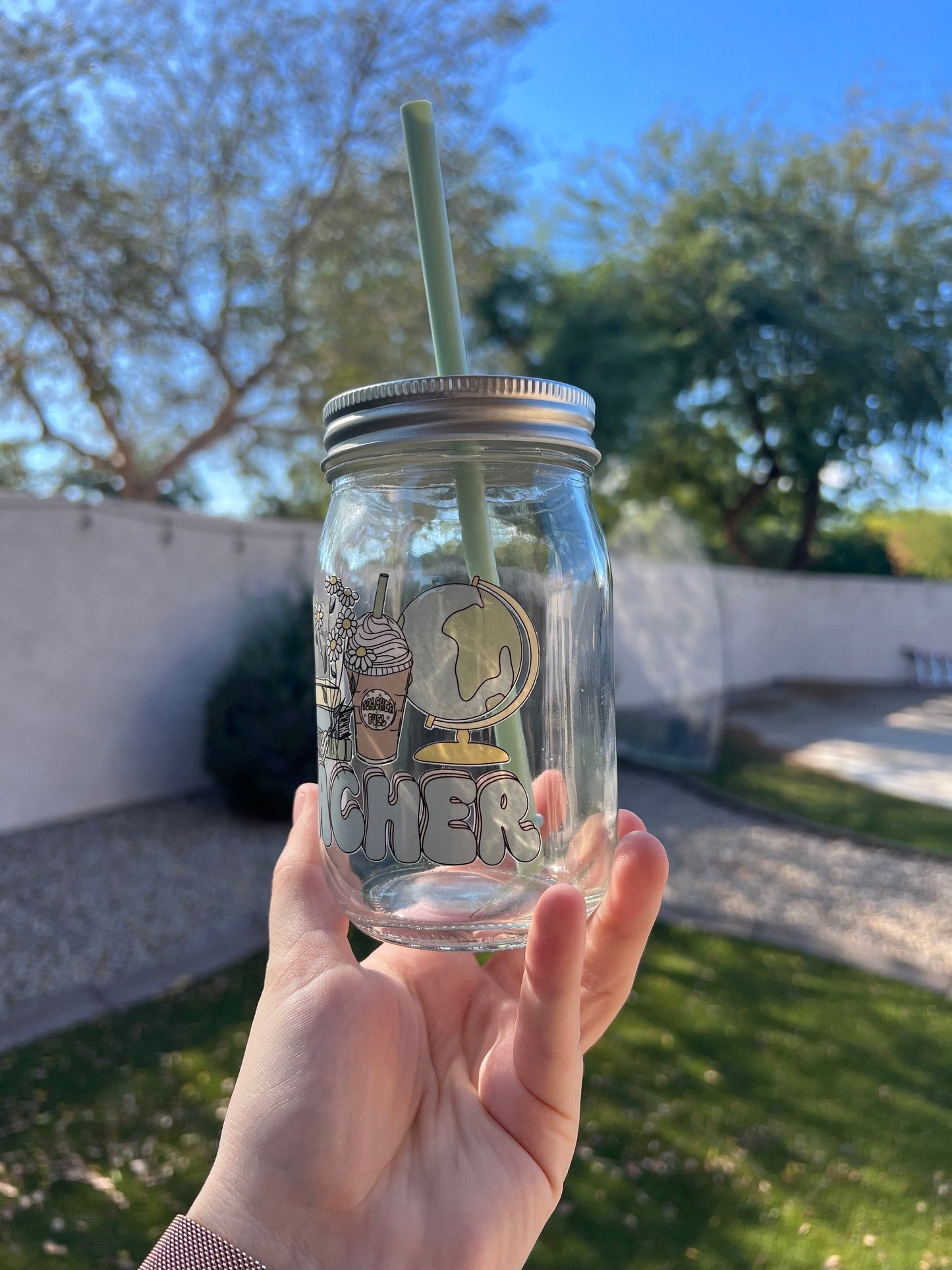 Teacher Decorated 16 oz Mason Jar