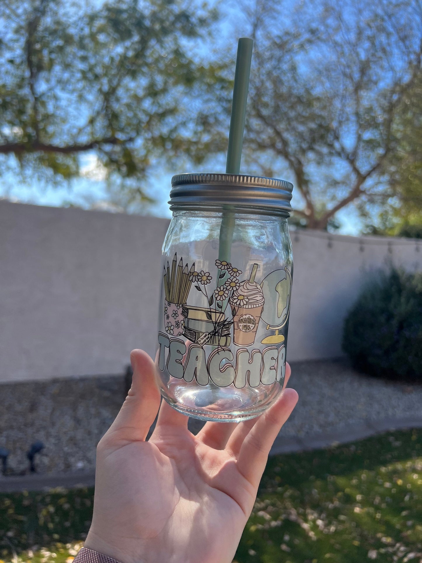 Teacher Decorated 16 oz Mason Jar