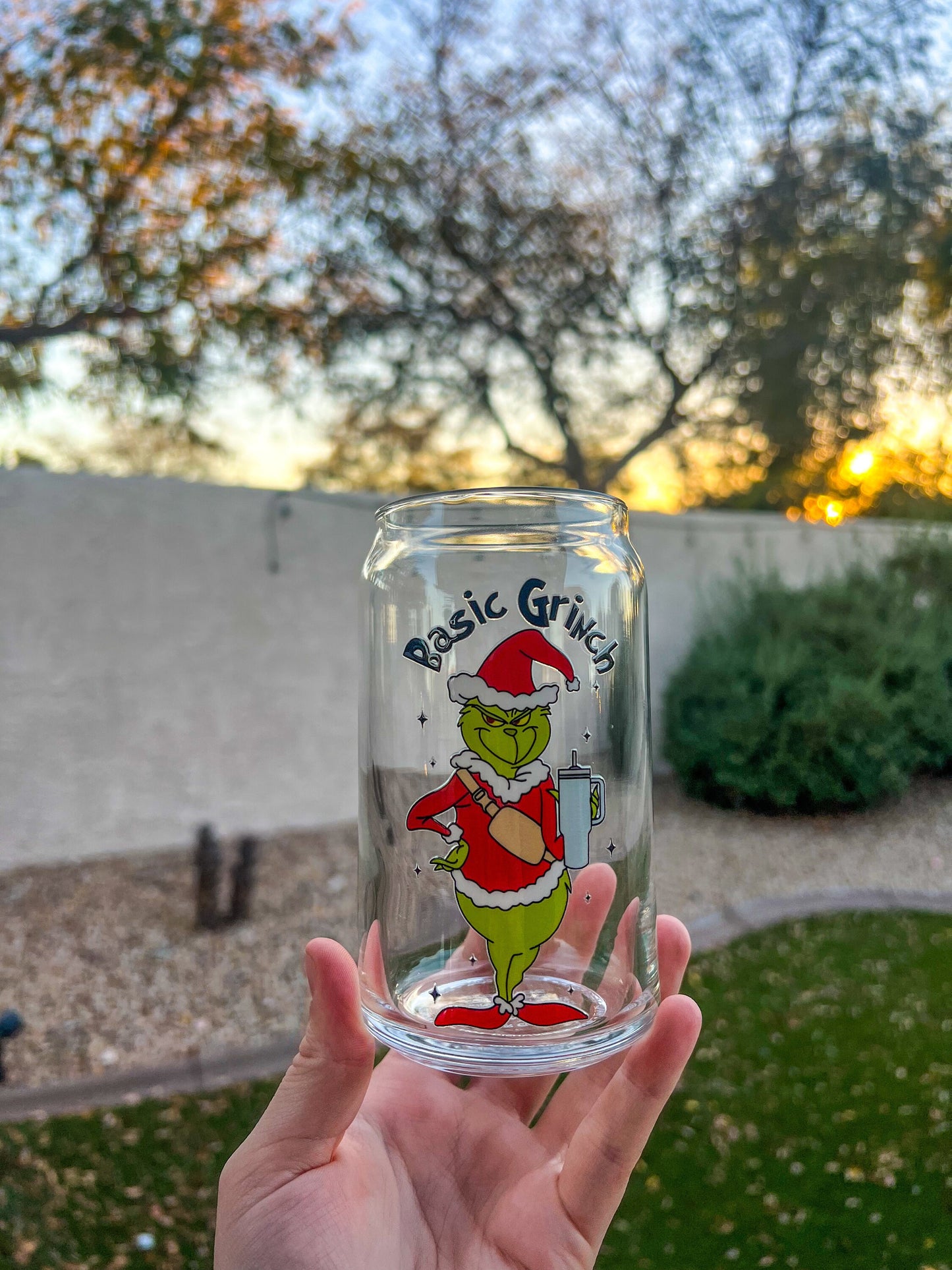 Basic Grinch Decorated 16 oz Glass Cup - ShopCassiesCrafts