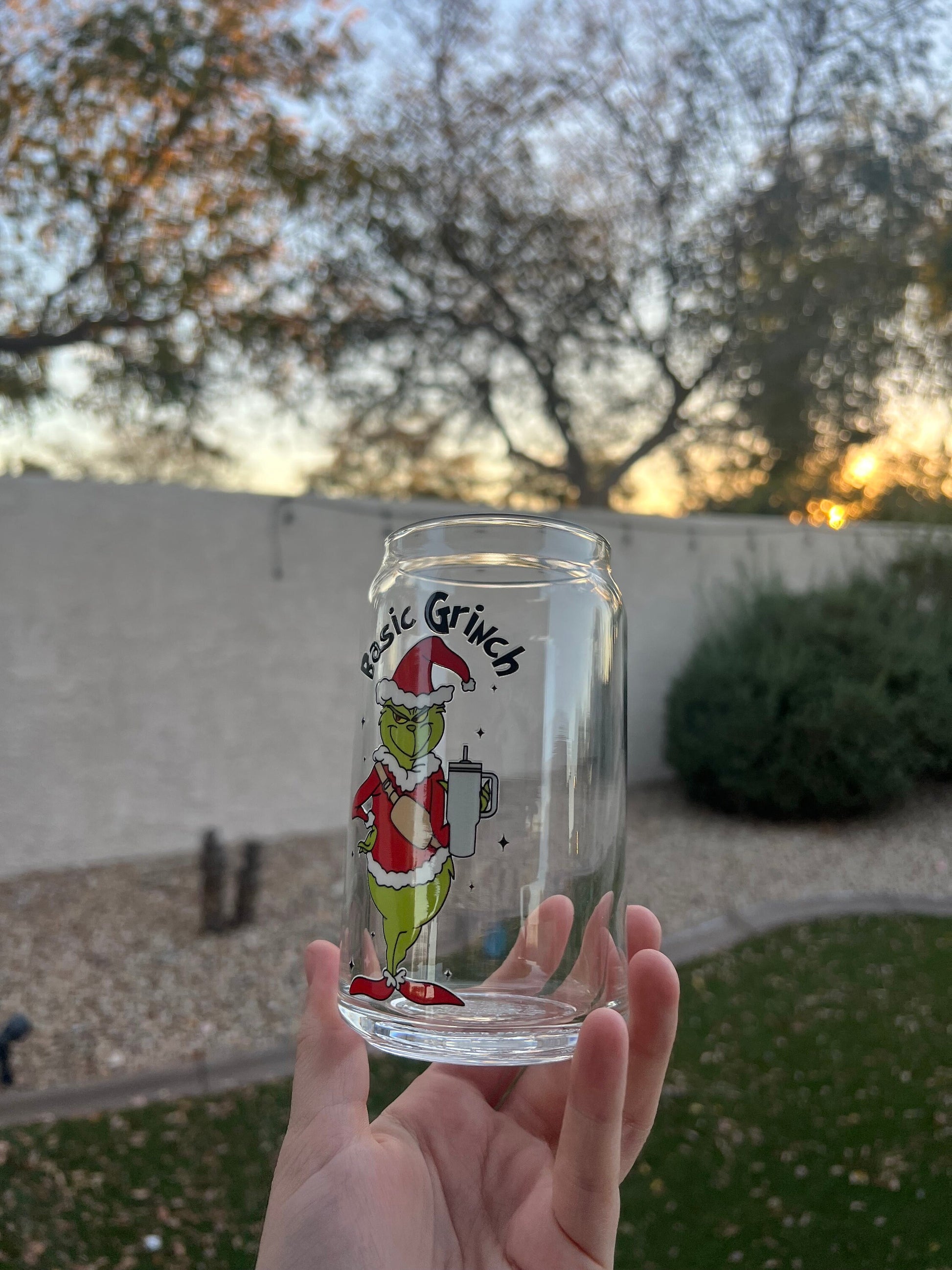 Basic Grinch Decorated 16 oz Glass Cup - ShopCassiesCrafts