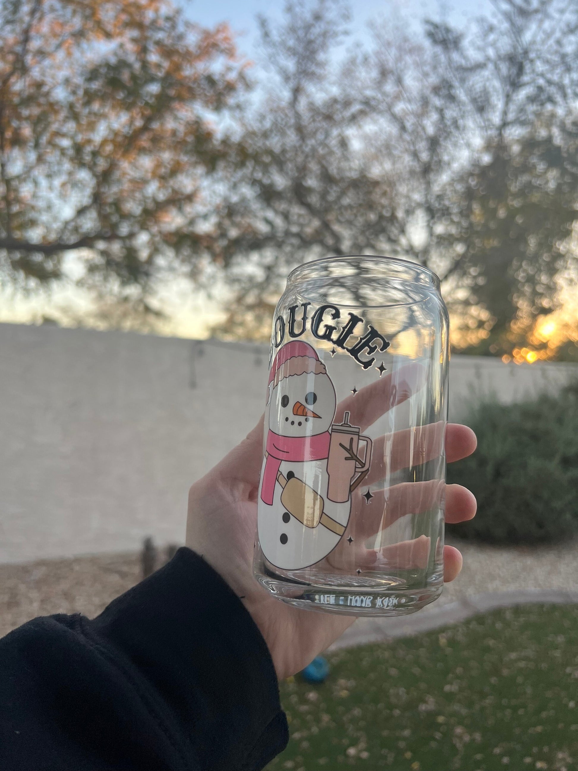 Bougie Snowman Decorated 16 oz Glass Cup - ShopCassiesCrafts